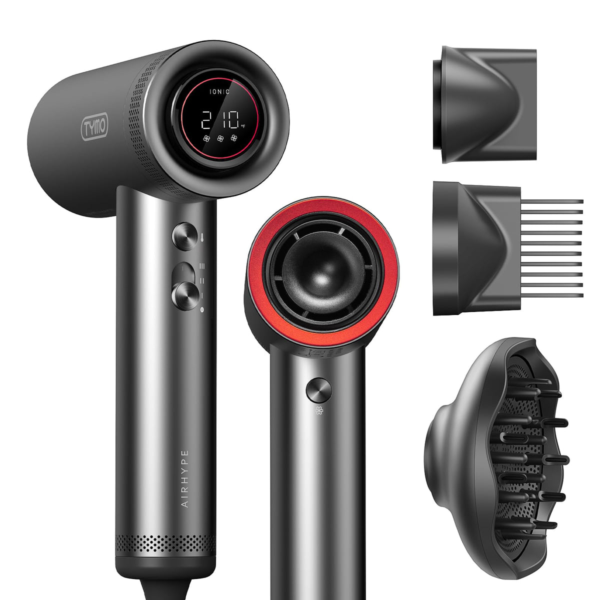 TYMO Hair Dryer with diffuser attached for versatile styling and faster results.