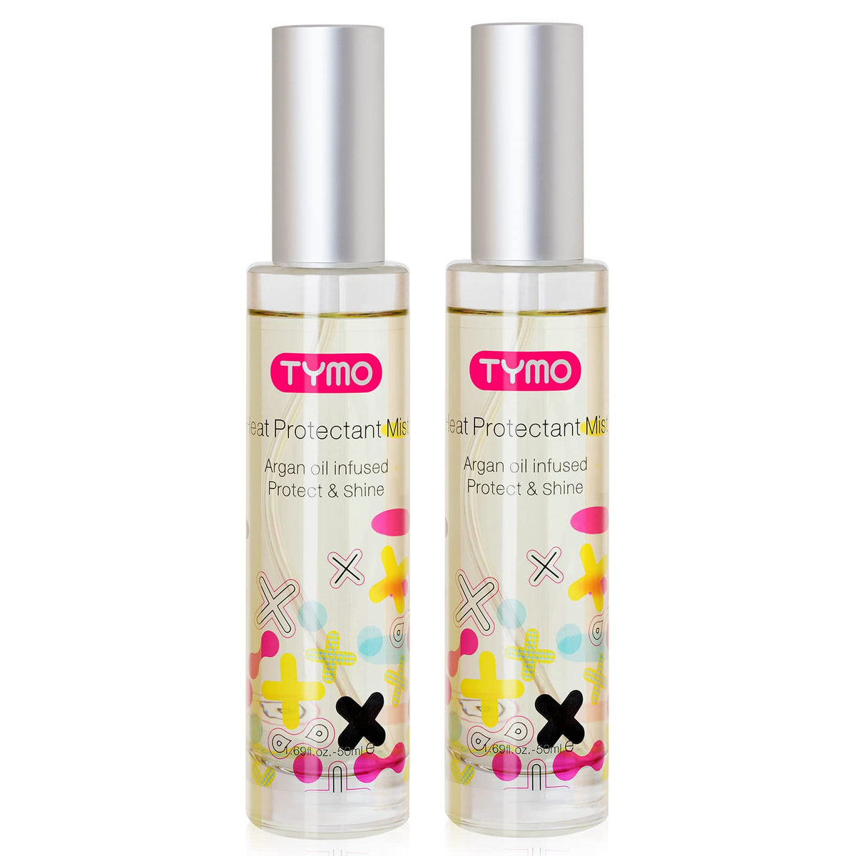 TYMO heat protectant bottle with argan oil nourishes hair during styling