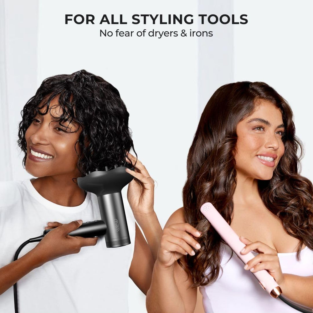 TYMO heat protectant application on hair shows leave-in conditioning and frizz control