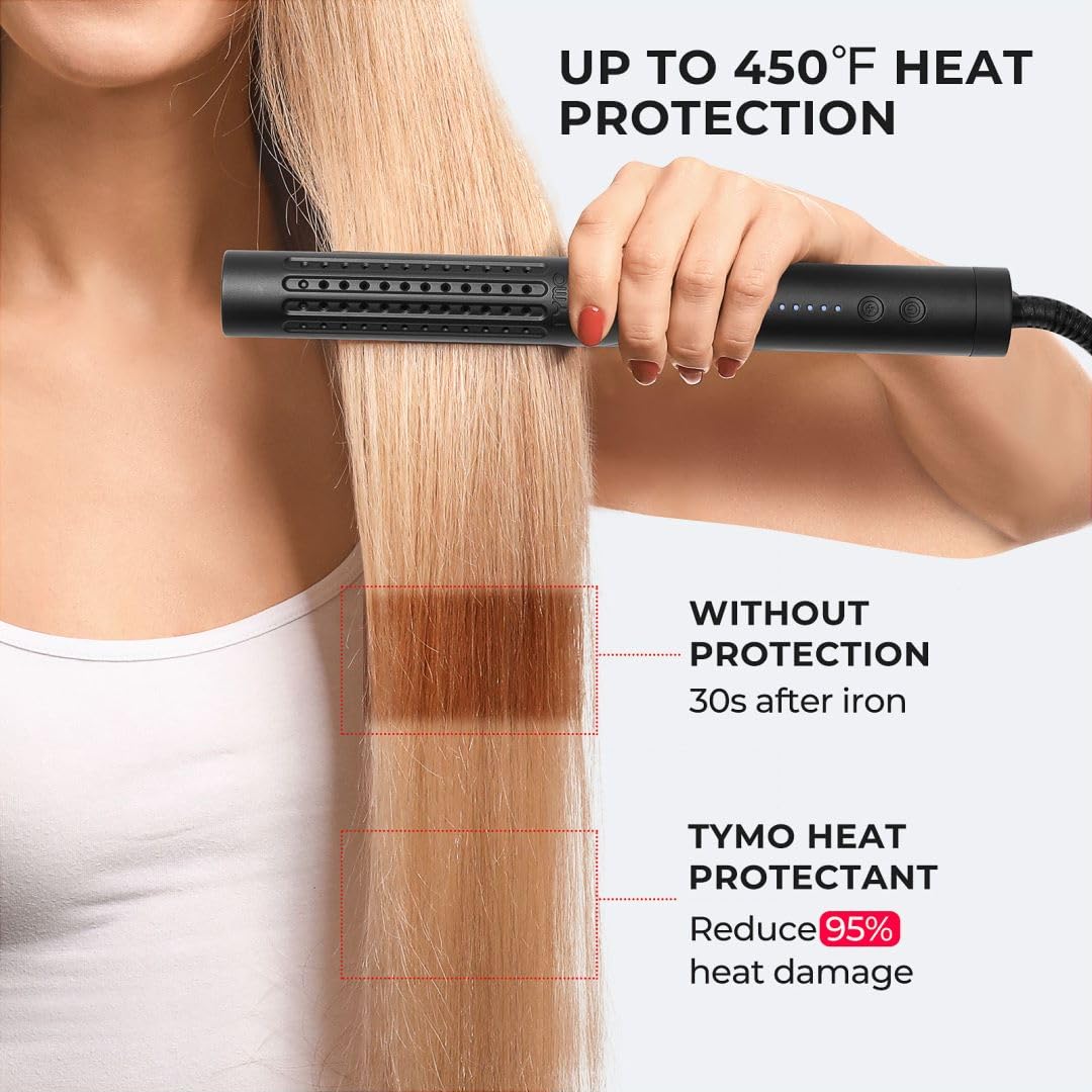 TYMO heat protectant mist spray demonstrates lightweight protection for all hair types