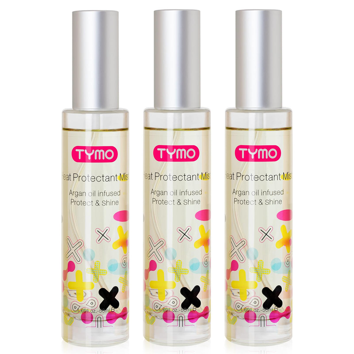 TYMO heat protectant spray bottle shows lightweight protection for heat styling