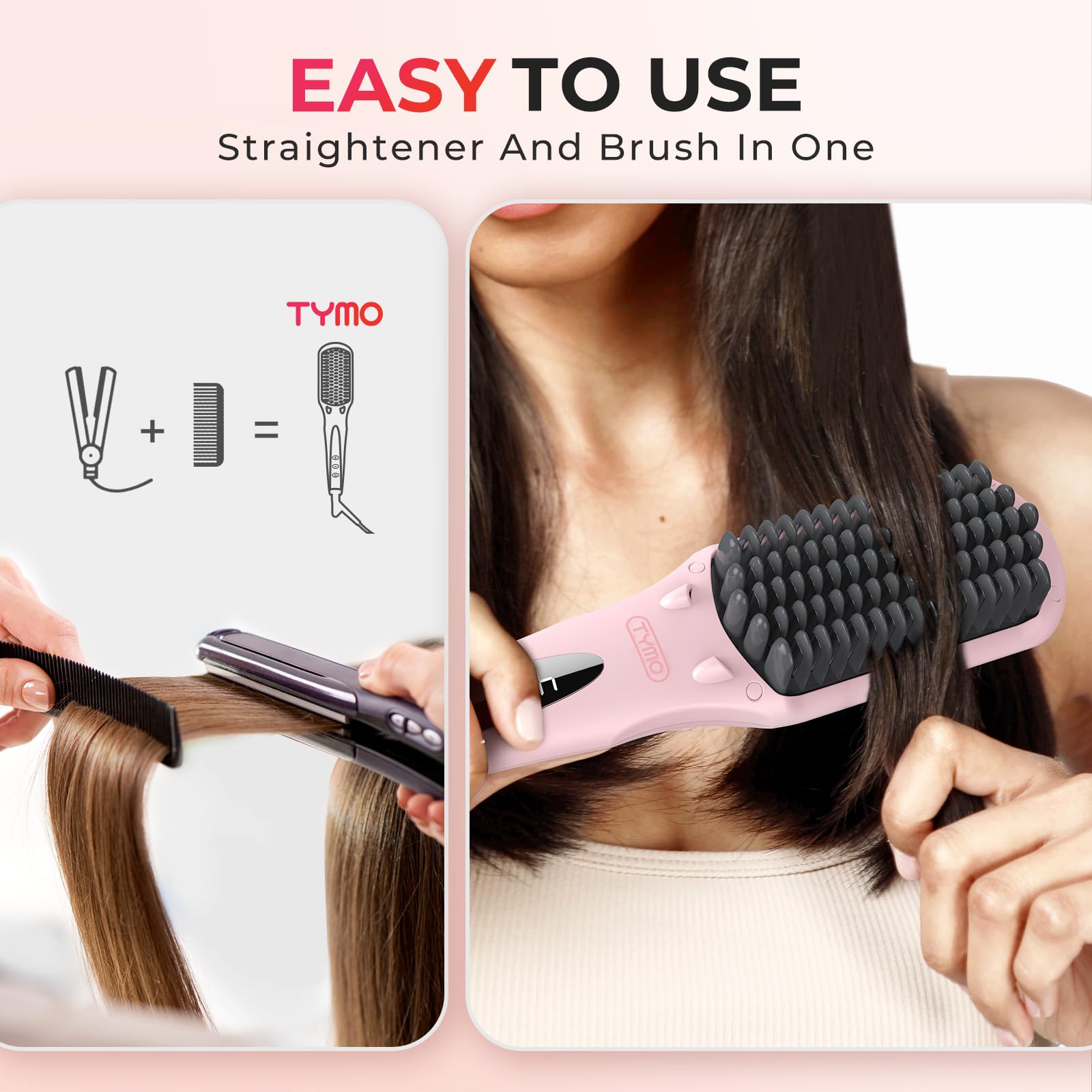 TYMO Ionic Hair Straightener Brush patented-sandwich-teeth ensures smooth glide across hair