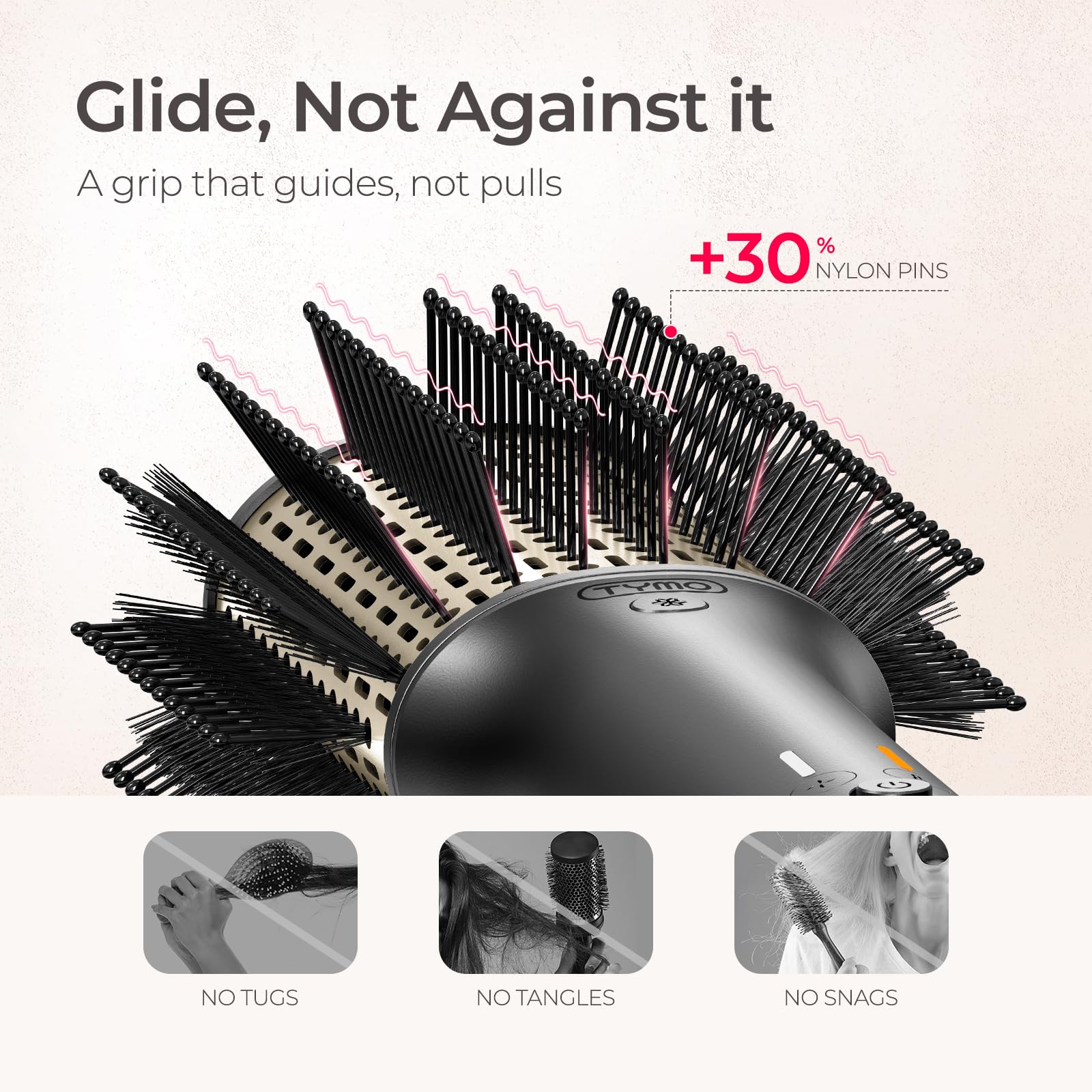 TYMO negative ions technology helps tame static and frizz
