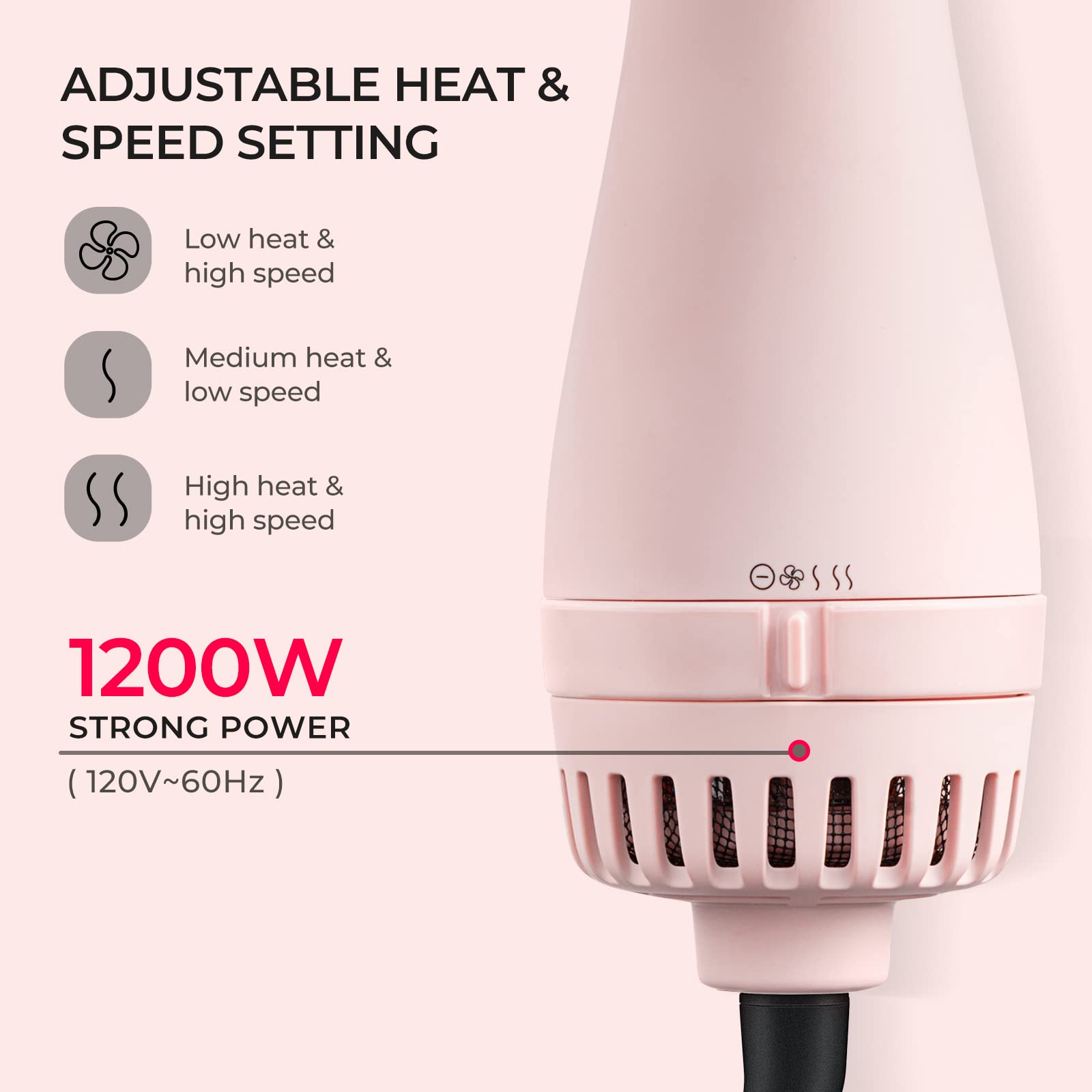 TYMO Pink Volumizer titanium barrel demonstrates even heat for smooth one-step styling.
