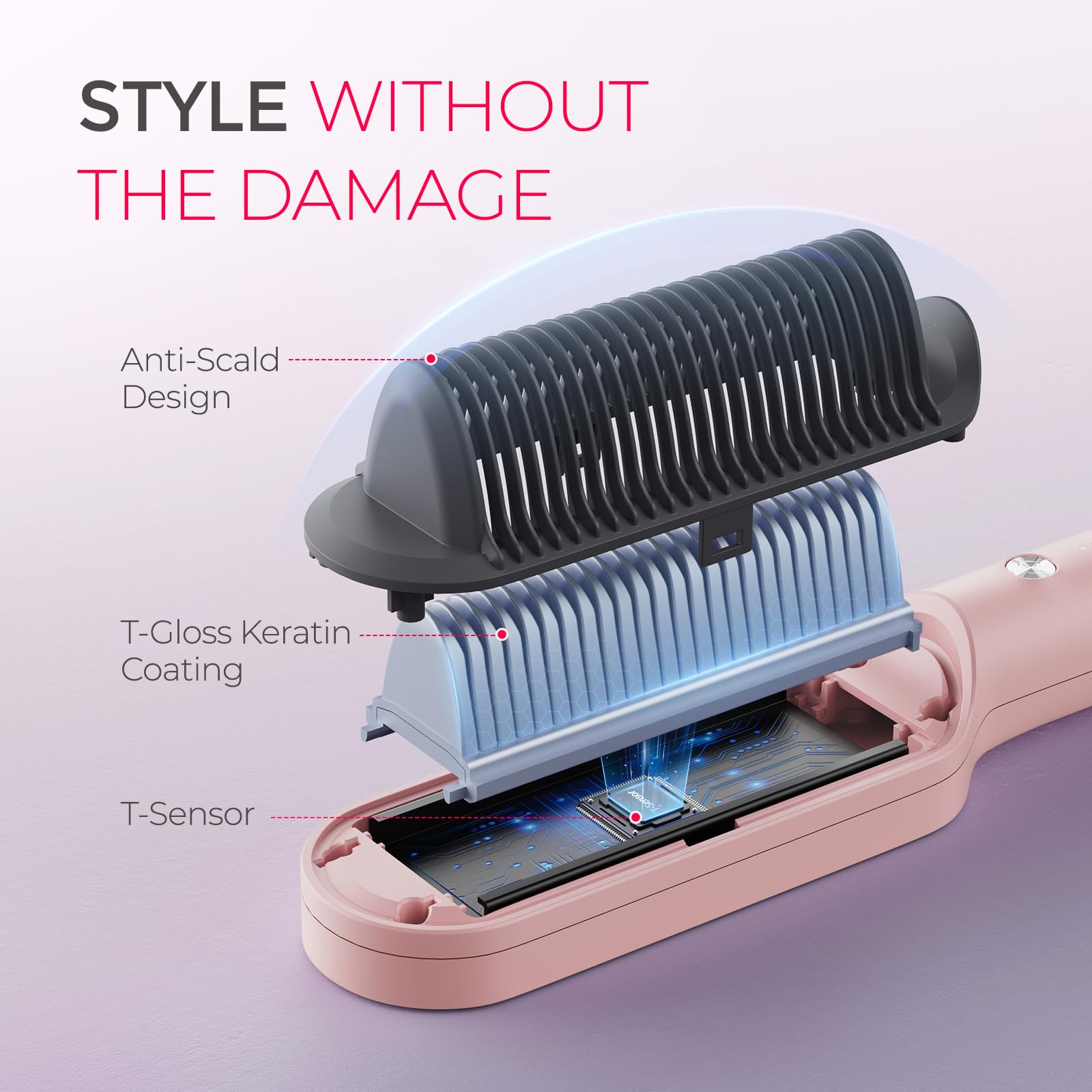 TYMO Ring Hair Straightener Brush larger heat area saves time per pass