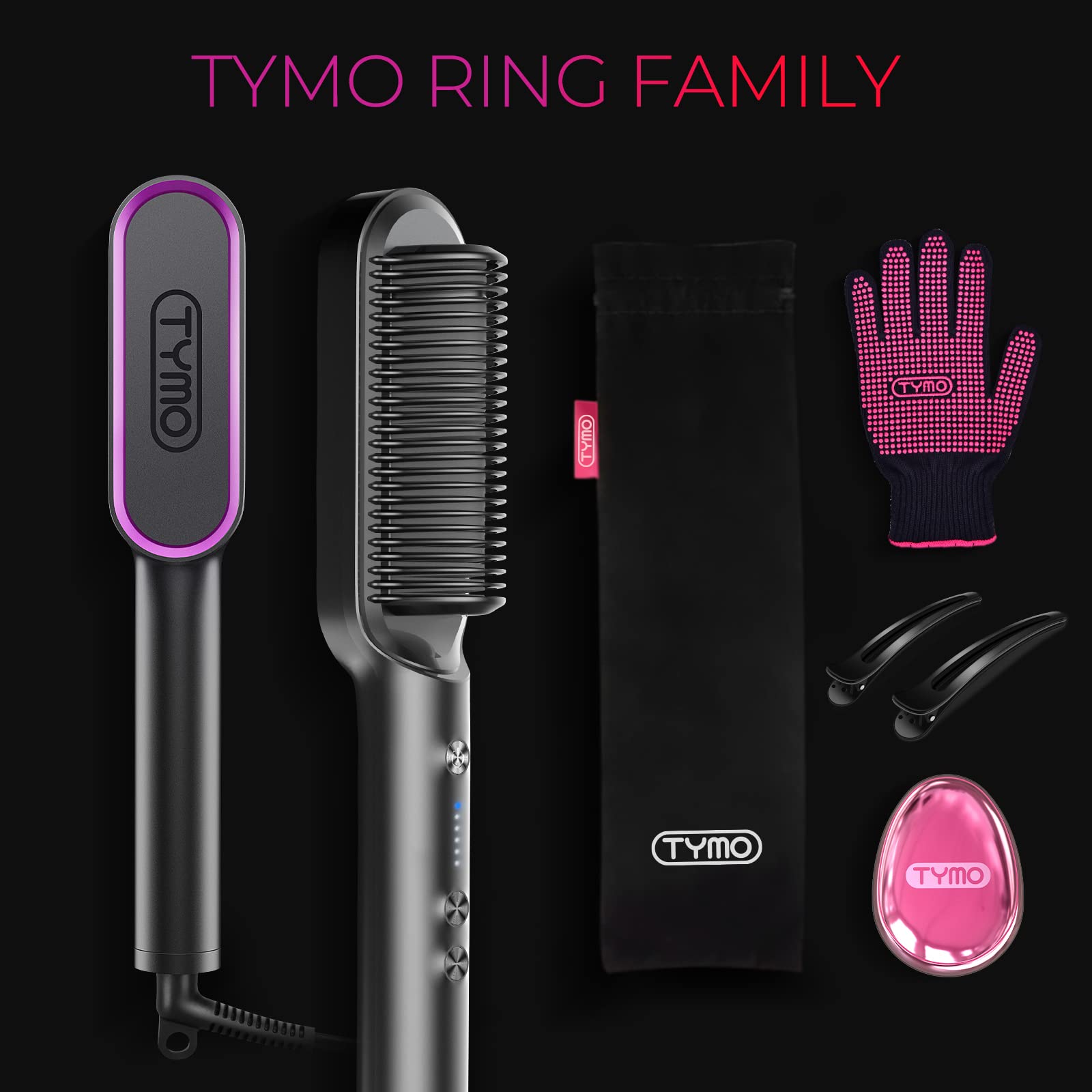TYMO Ring accessories pack with detangling brush, clips, glove, and bag