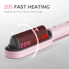 TYMO Ring Hair Straightener Brush ionic coating adds shine while reducing heat exposure.