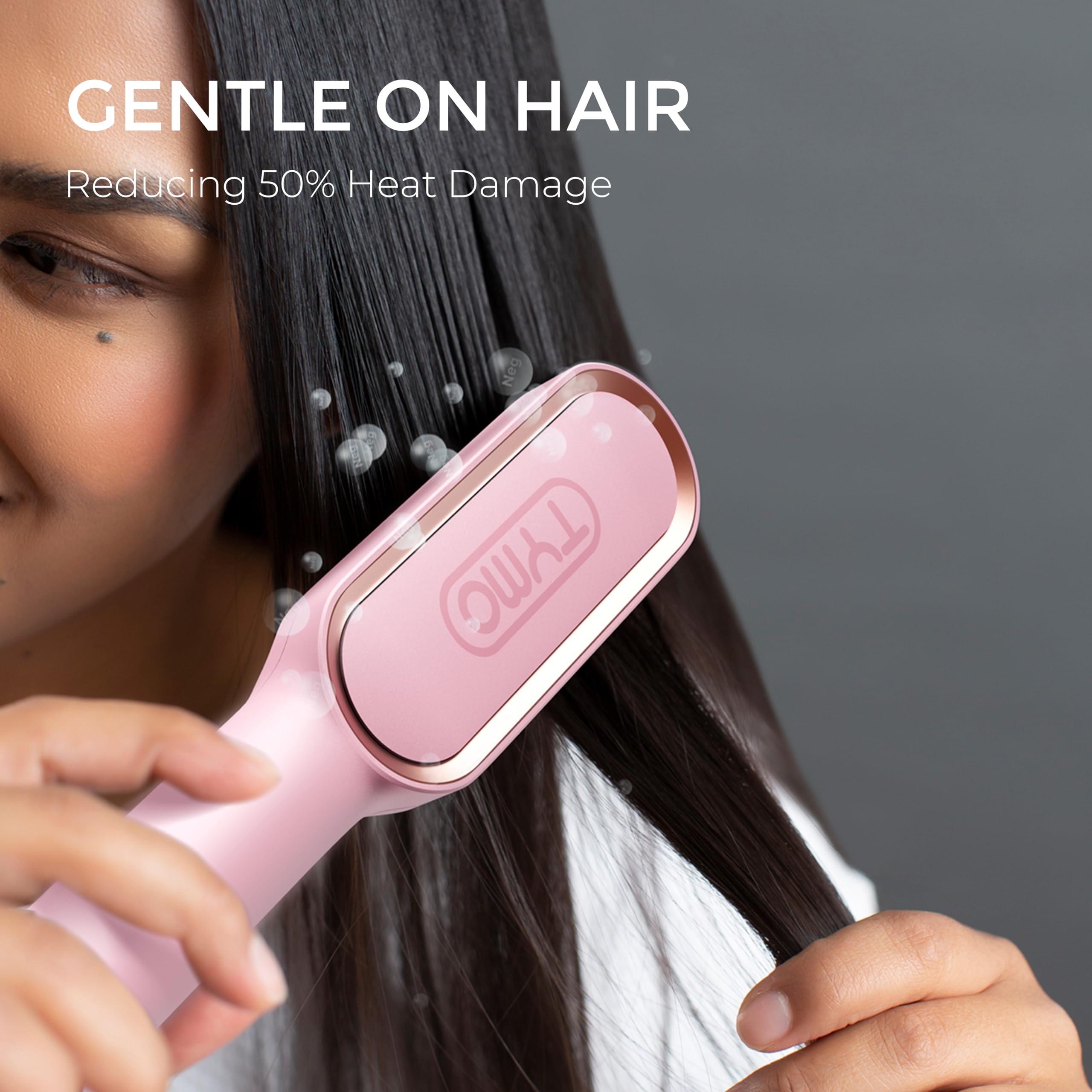 TYMO Ring Hair Straightener Brush heats to 350°F in about 20 seconds.