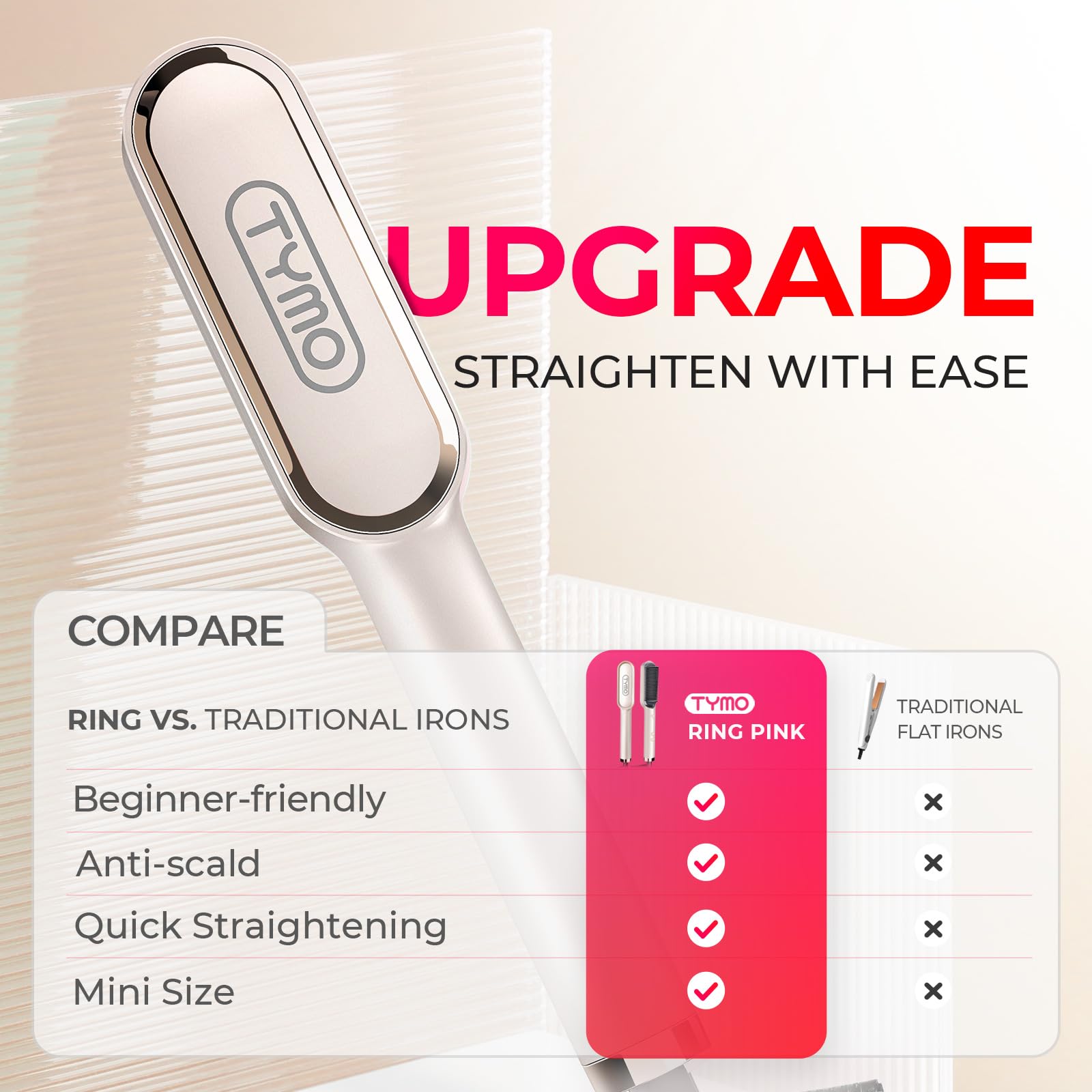 TYMO Ring Hair Straightener Comb compact travel view for on-the-go styling