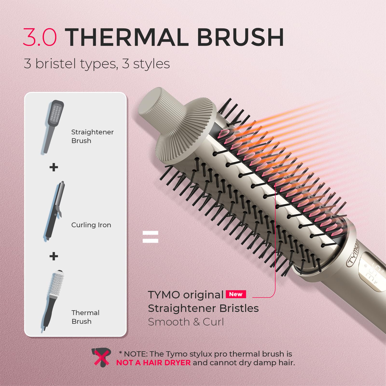 TYMO Stylux Pro ceramic barrel for even heat and sleek curls.