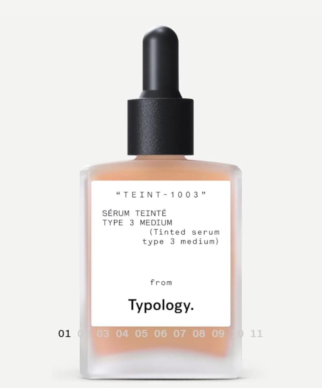 Typology tinted serum Type 3 Medium bottle showing light coverage finish