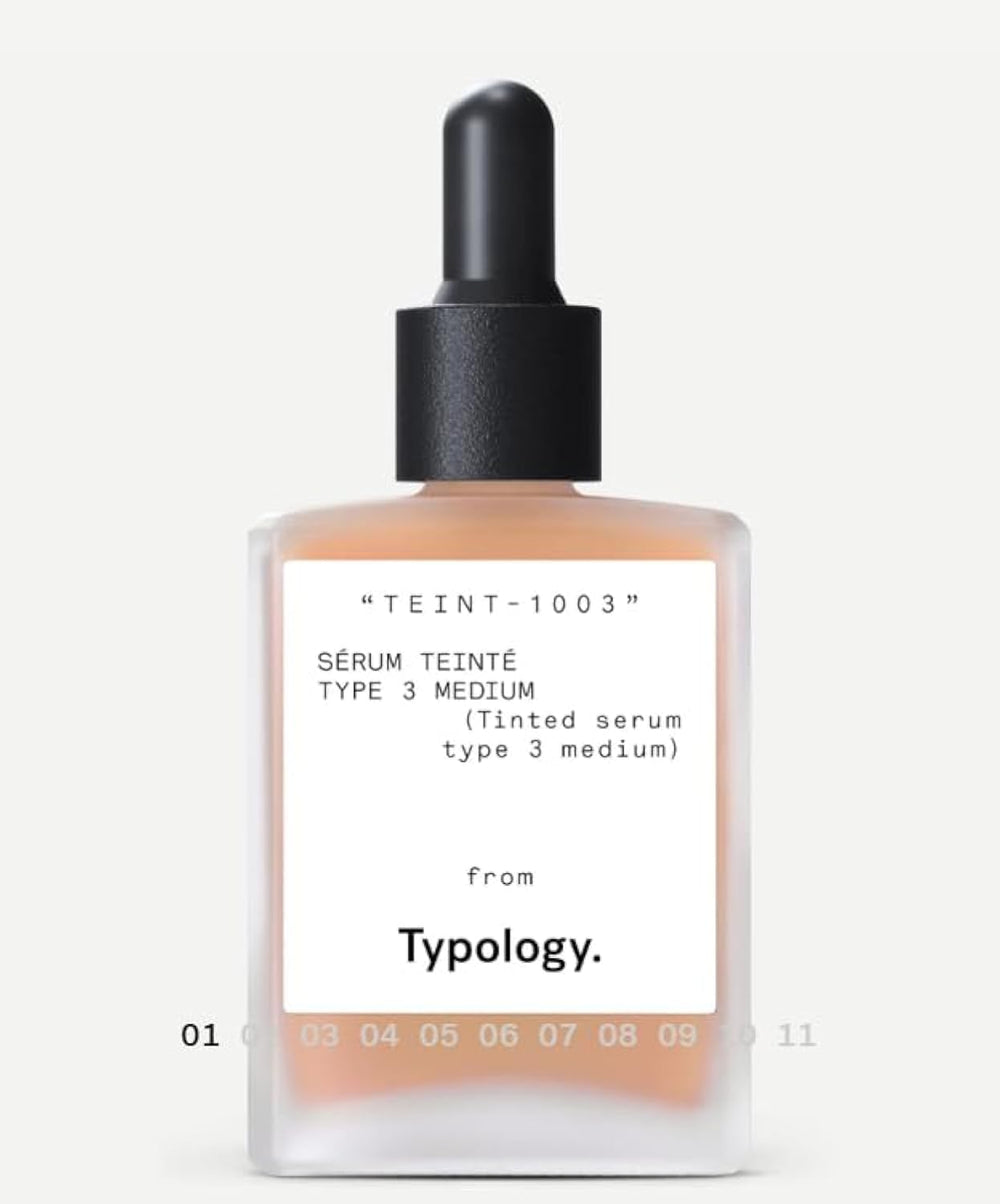 Typology tinted serum Type 3 Medium bottle showing light coverage finish