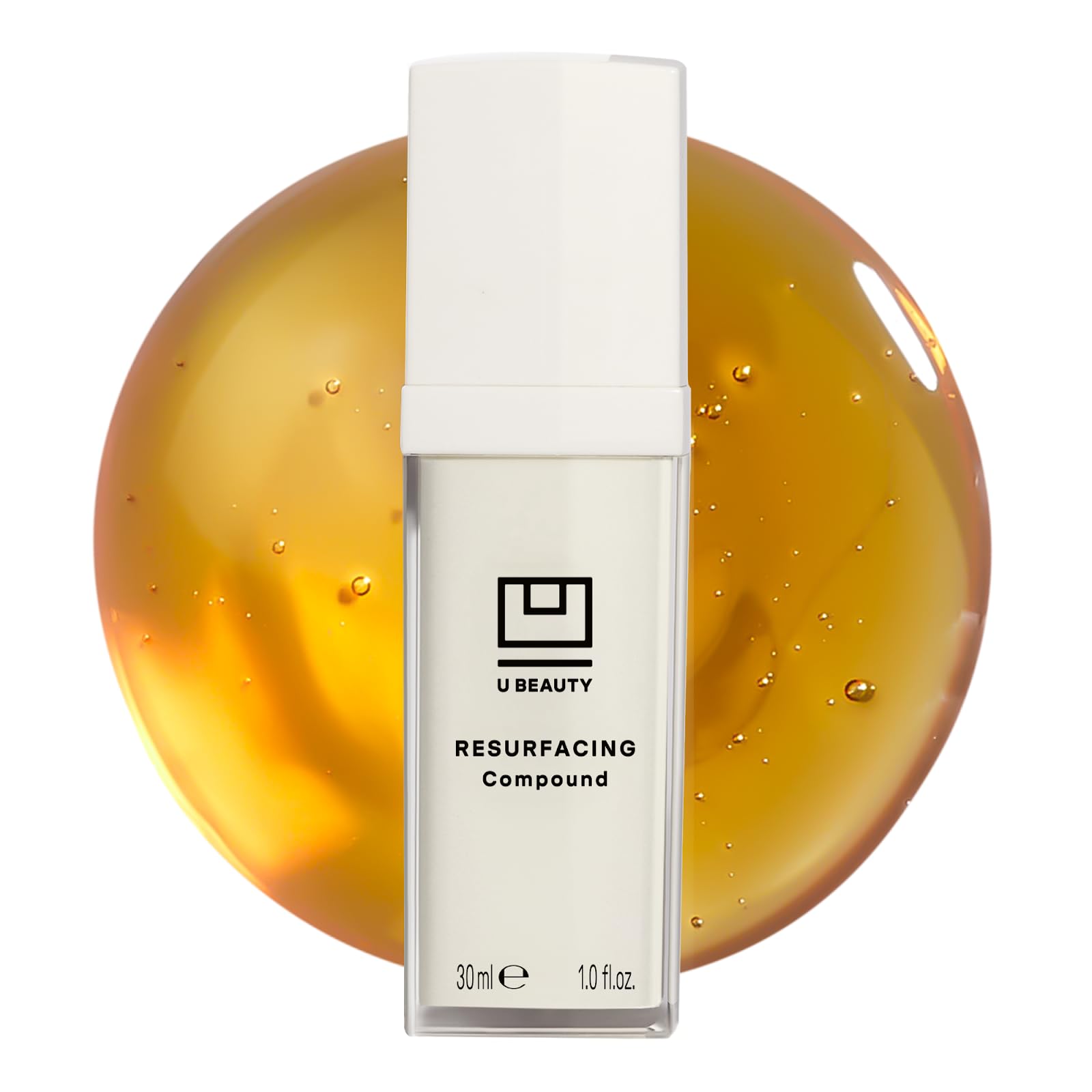 U Beauty Resurfacing Compound Serum bottle on vanity promoting hydration