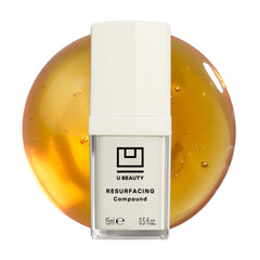 U Beauty Resurfacing Compound Serum bottle closeup for daily hydration and anti-aging look.
