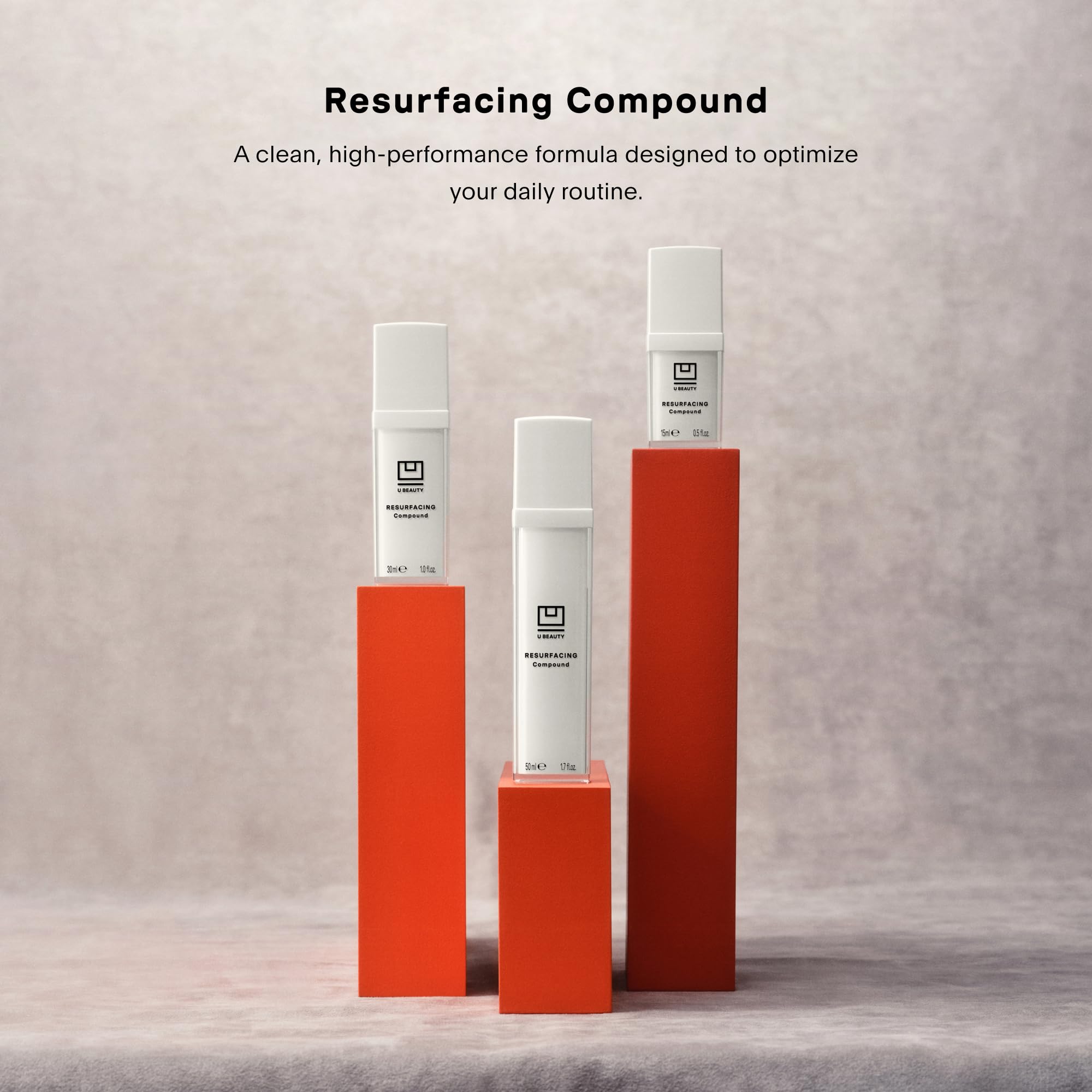 U Beauty Resurfacing Compound Serum packaging shows compact 0.5 oz size.