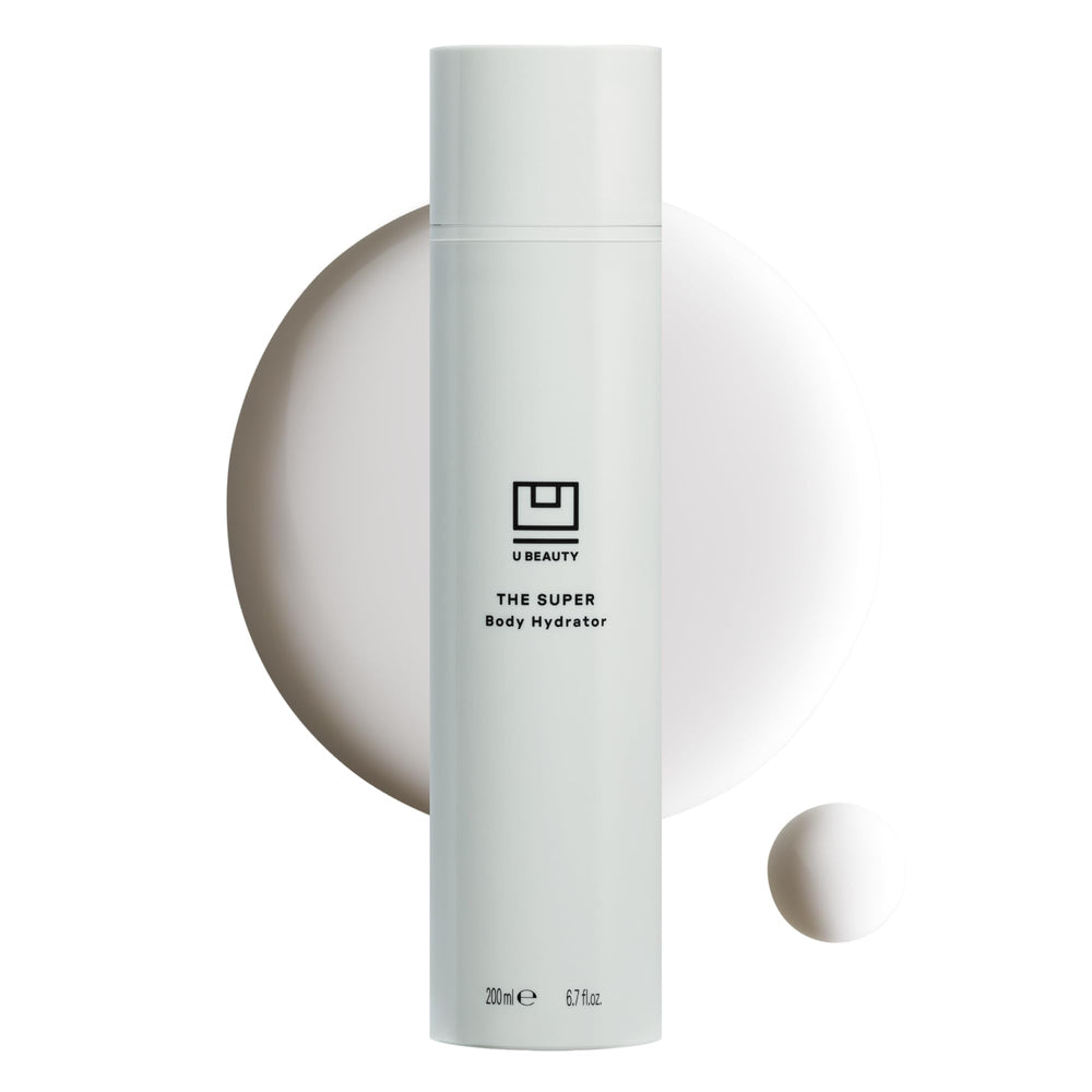 U Beauty The SUPER Body Hydrator bottle front promises up to 48 hours of hydration.