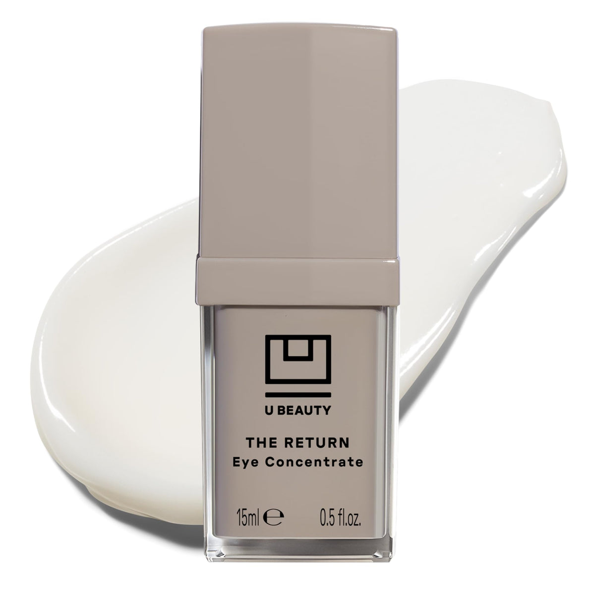 U Beauty The RETURN Eye Concentrate jar closeup highlighting hydrating peptide formula for brightening under eyes
