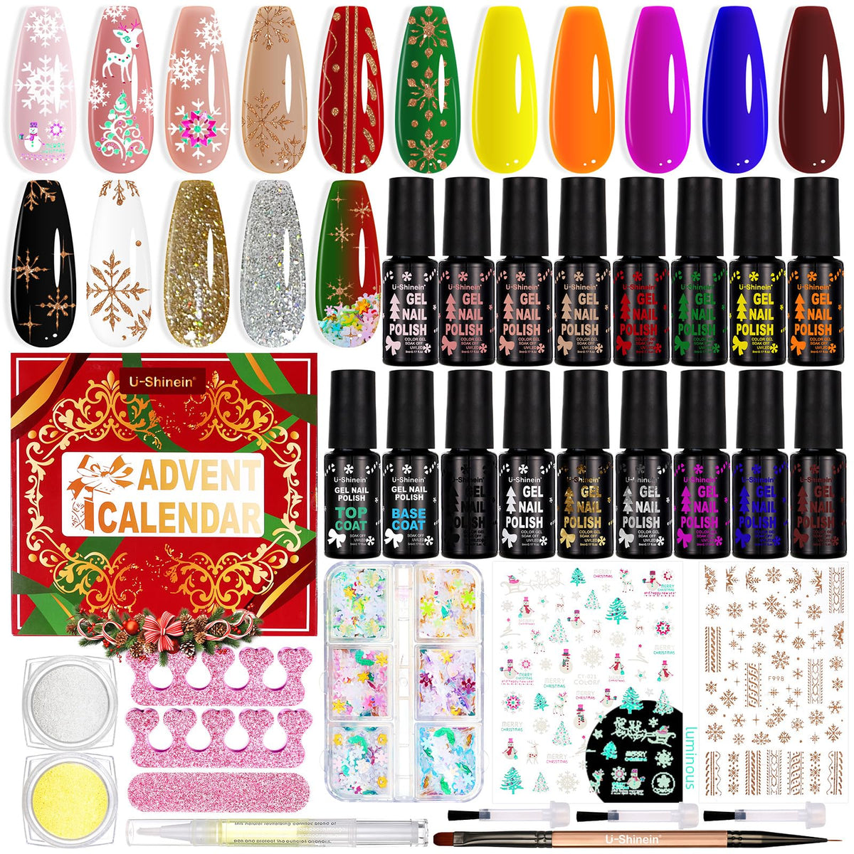 U-Shinein advent calendar box front—gift-ready festive packaging for holiday beauty fans.