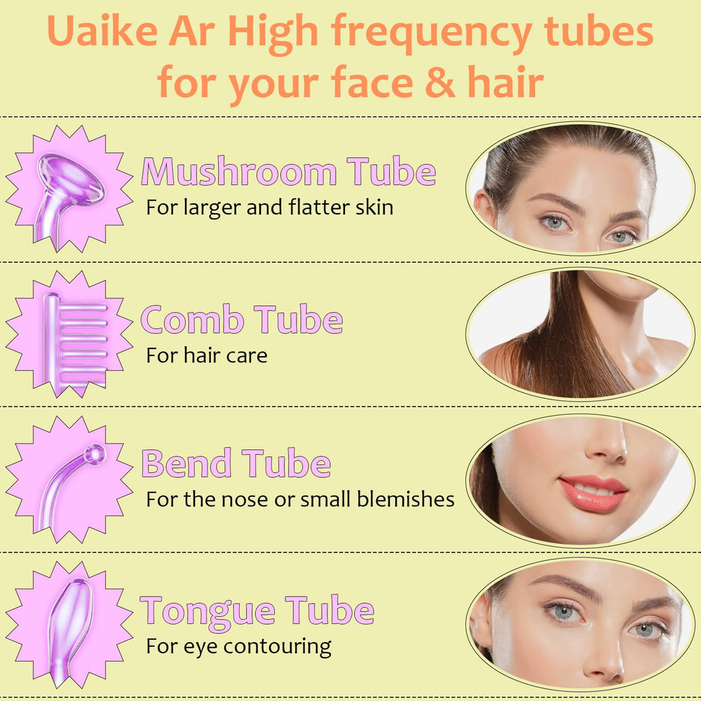 Uaike high-frequency wand mushroom tube in use, soft-touch treatment for broader area care.