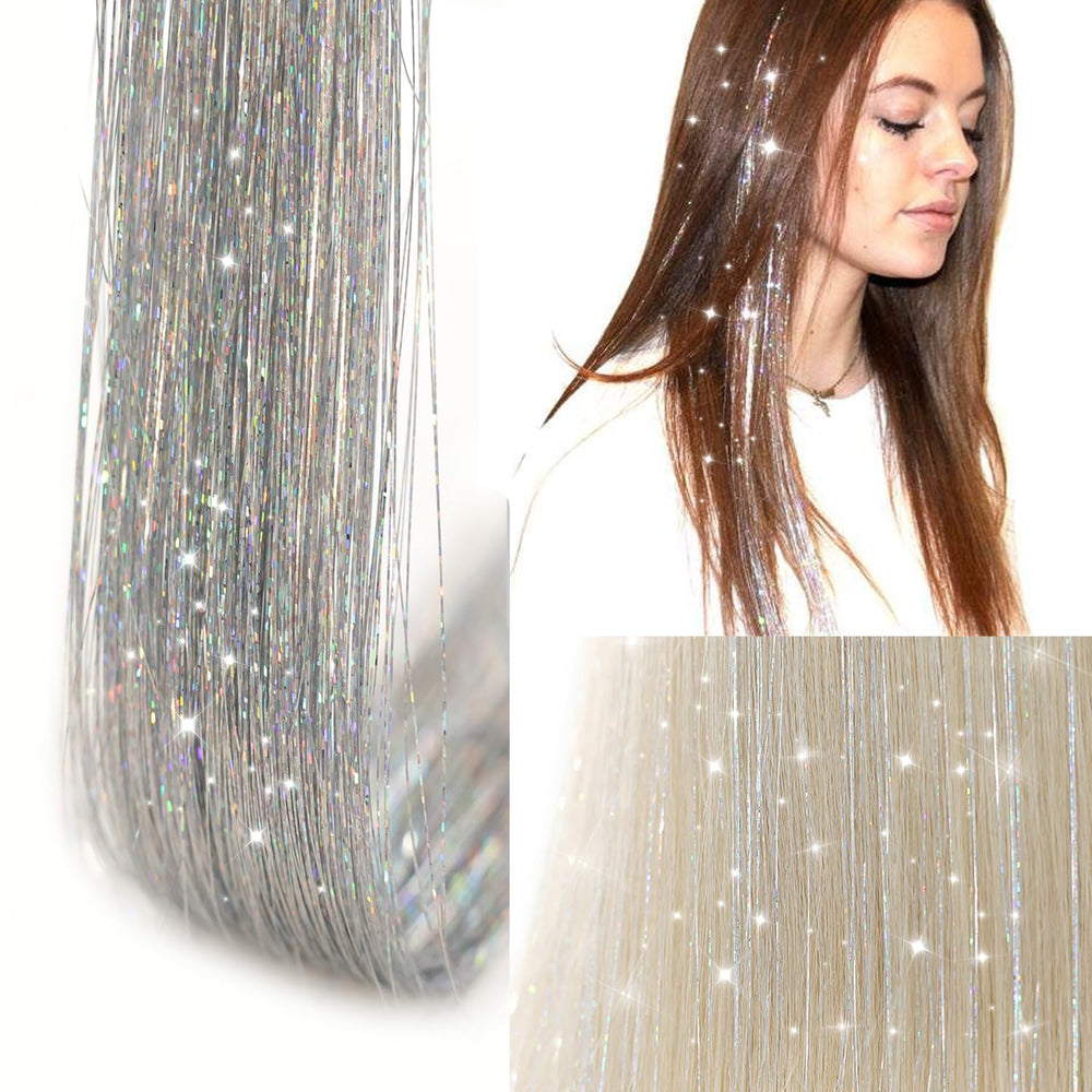 Ubeleco silver hair tinsel 20.5-inch length ready to trim