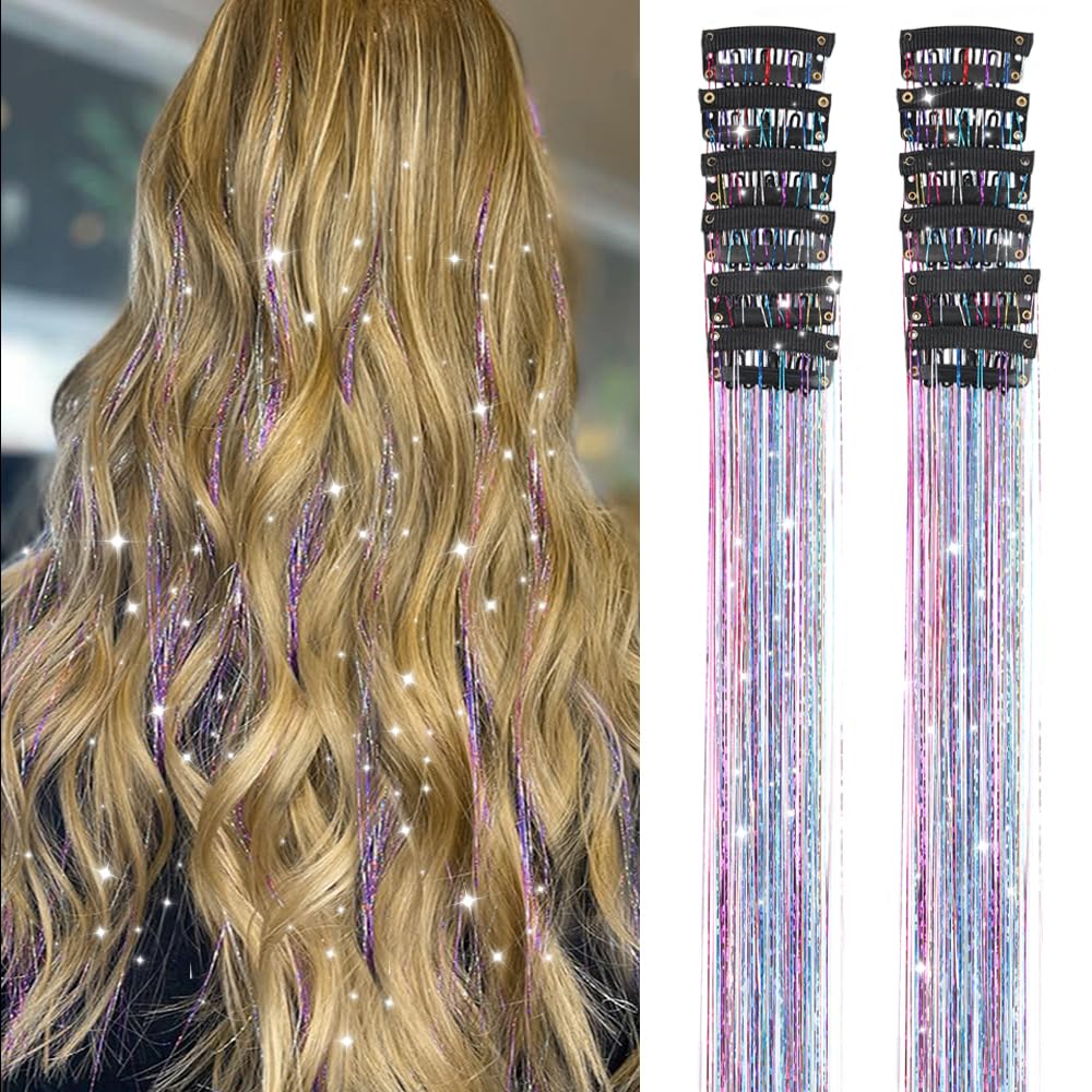 Ubeleco Colorful Hair Tinsel Kit rainbow-tinsel closeup for festive hair sparkle.