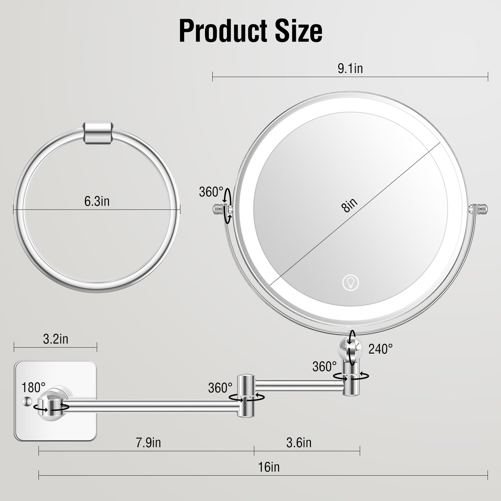 UBYMET 10x magnification makeup mirror for precise eyeliner and brows