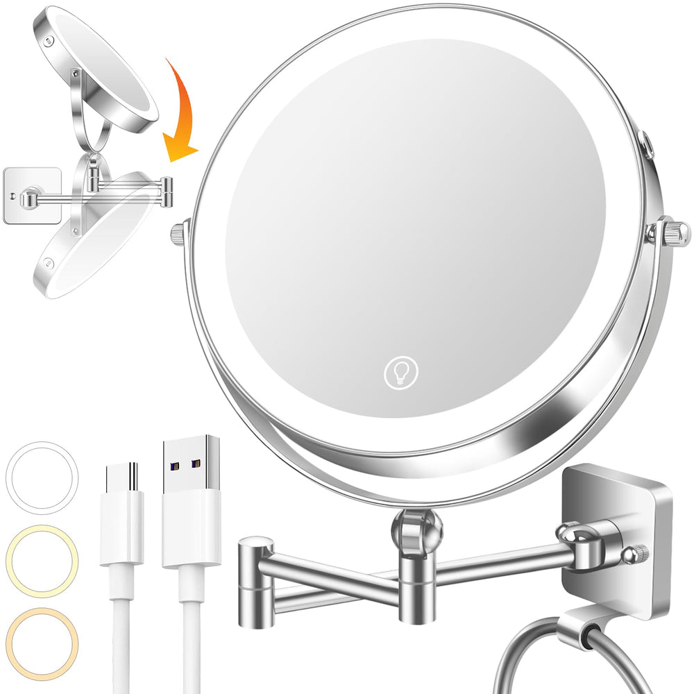UBYMET 8-inch wall-mounted makeup mirror with dual sides for everyday makeup use