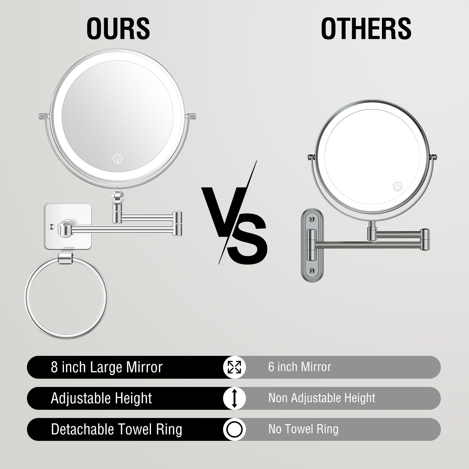 UBYMET height-adjustable arm makeup mirror for comfortable positioning