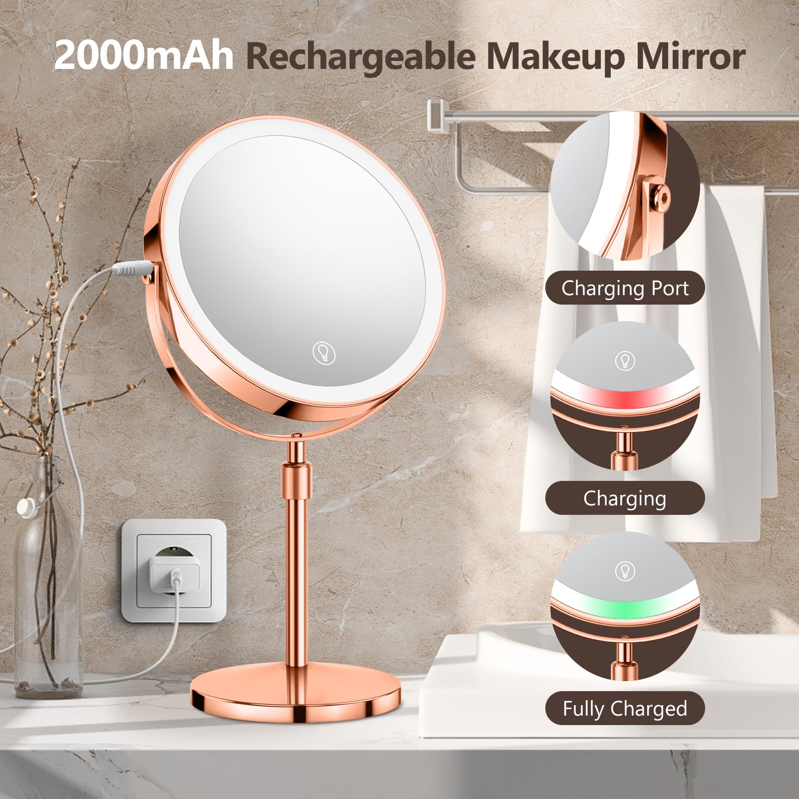 UBYMET height-adjustable vanity mirror suits different desks and heights in rose gold
