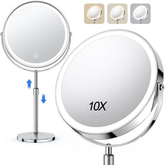 UBYMET lighted makeup mirror double-sided 1x-10x aids precise makeup and detailing.