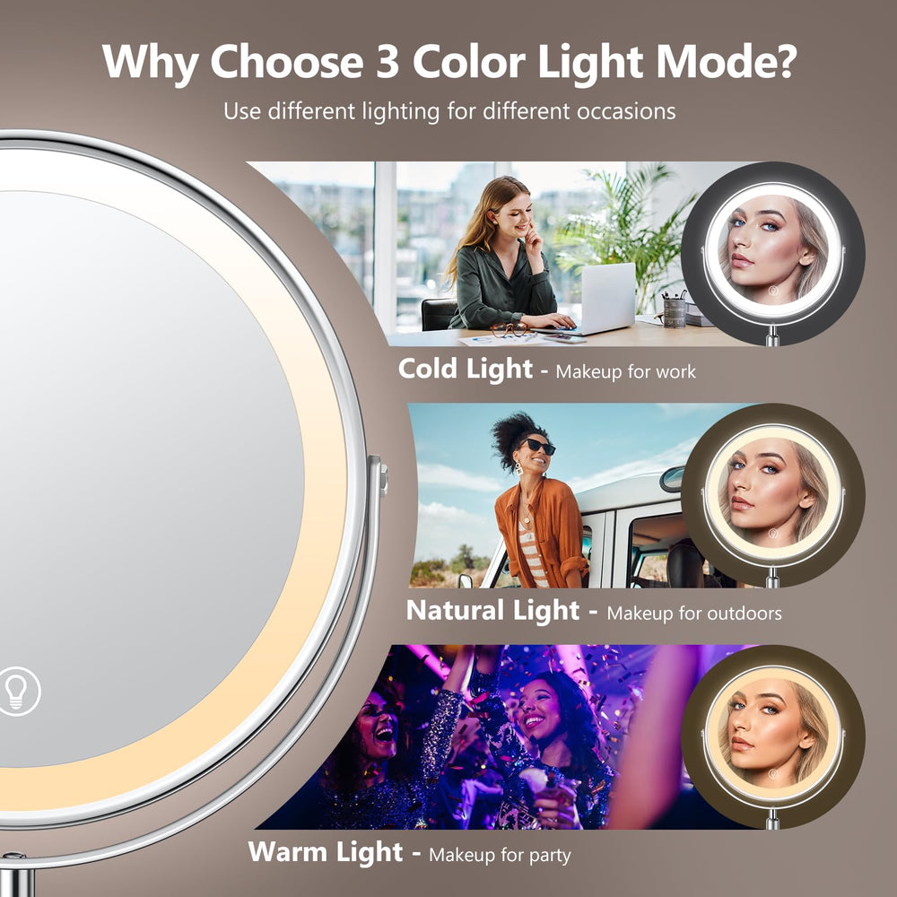 UBYMET rechargeable-battery mirror enables cordless touch-ups anywhere.
