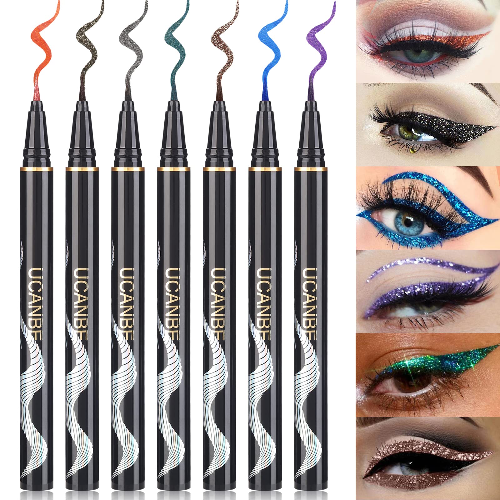 UCANBE 7 colors shimmer eyeliner packaging shows versatile color kit for daily and party looks