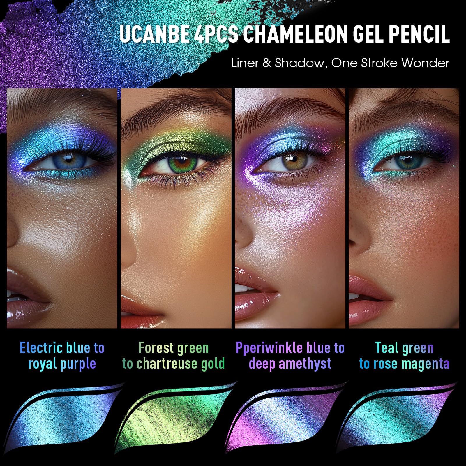 UCANBE chameleon gel-pencil twist-up display, smooth glide with long-lasting color.