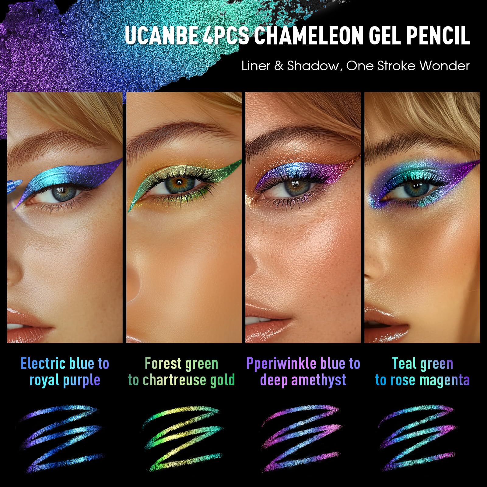 UCANBE chameleon multichrome shift closeup, dynamic color change under different lights.