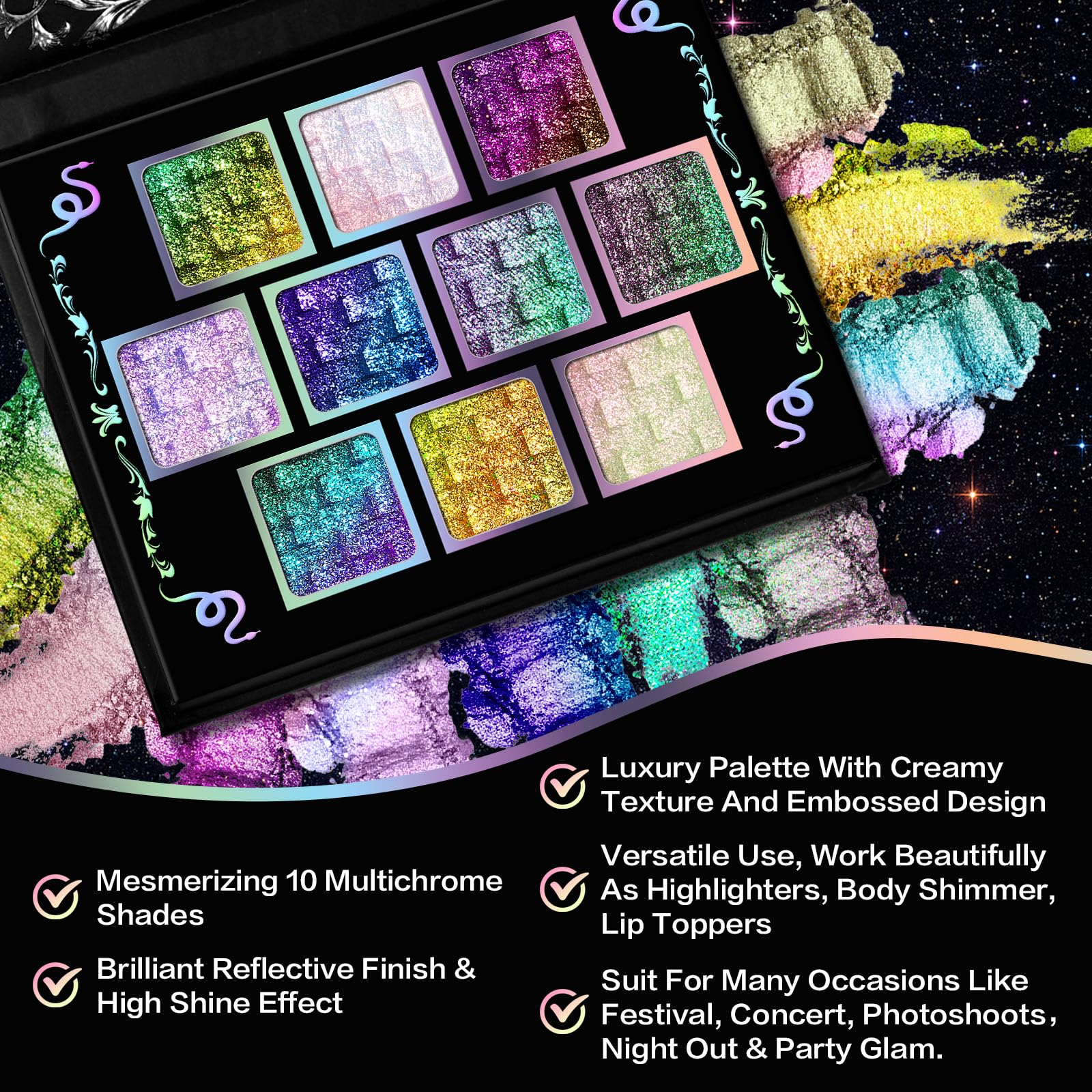 UCANBE Chameleon palette swatches reveal color-shifting spectrum for creative artistry.