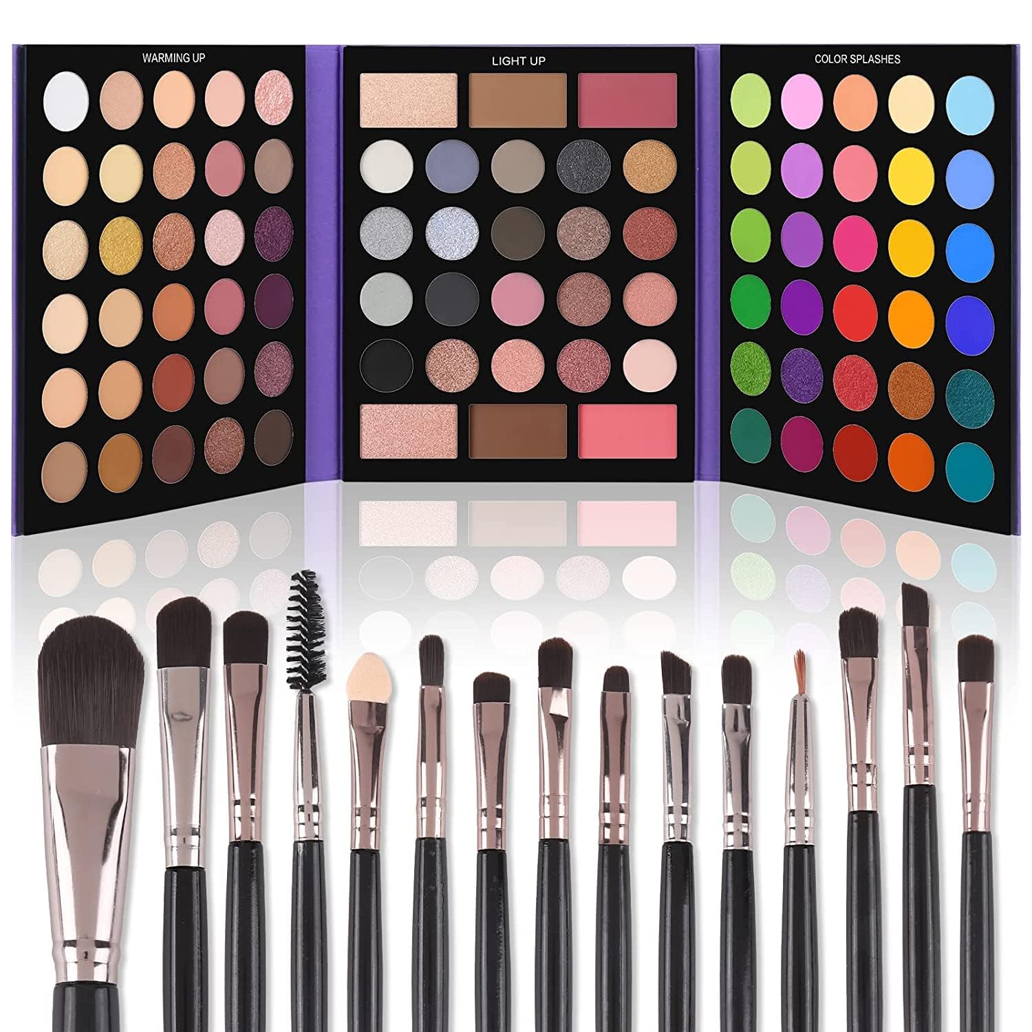 UCANBE Eyeshadow Palette open swatches showcase 86 shades for endless day-to-night looks.