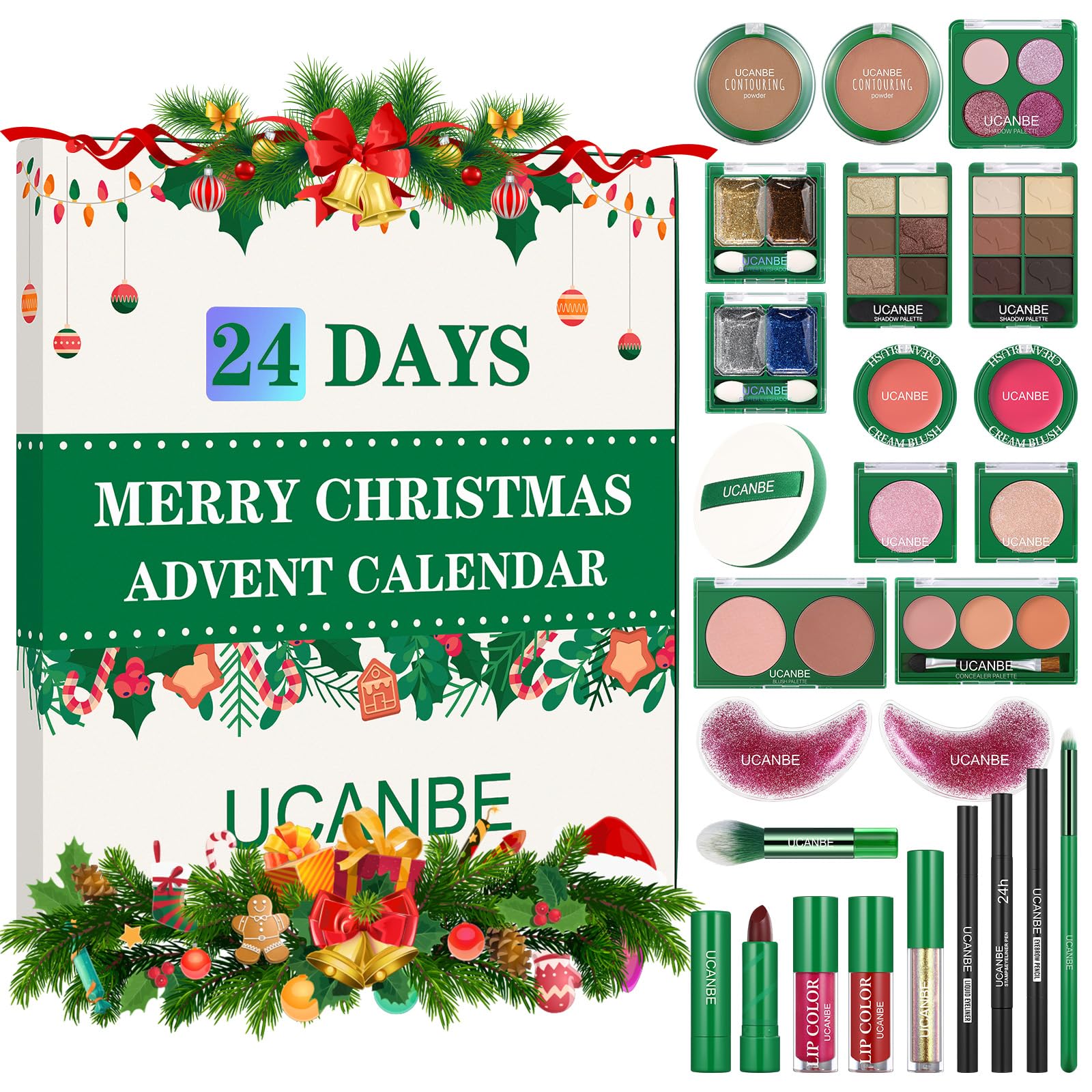 UCANBE makeup advent calendar 2025 box front, festive packaging for gifting