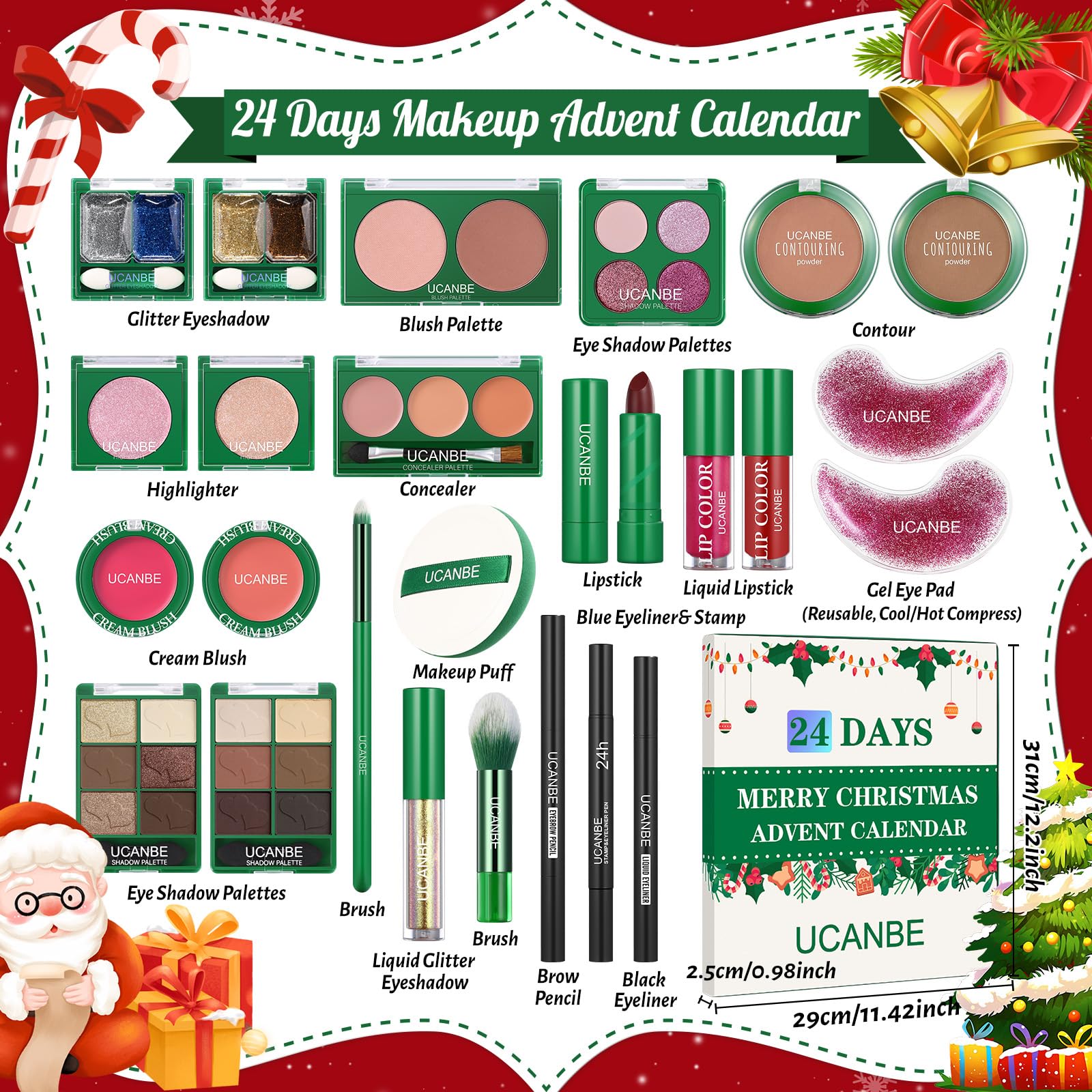 UCANBE makeup advent calendar 24 gifts inside with full-size and travel-size items