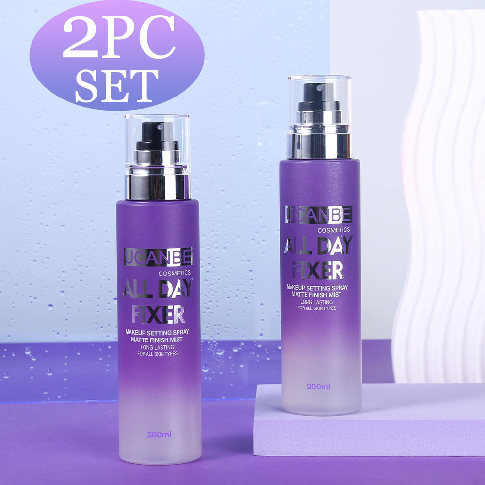 UCANBE setting spray bottle with matte finish demonstrates long-lasting wear potential.