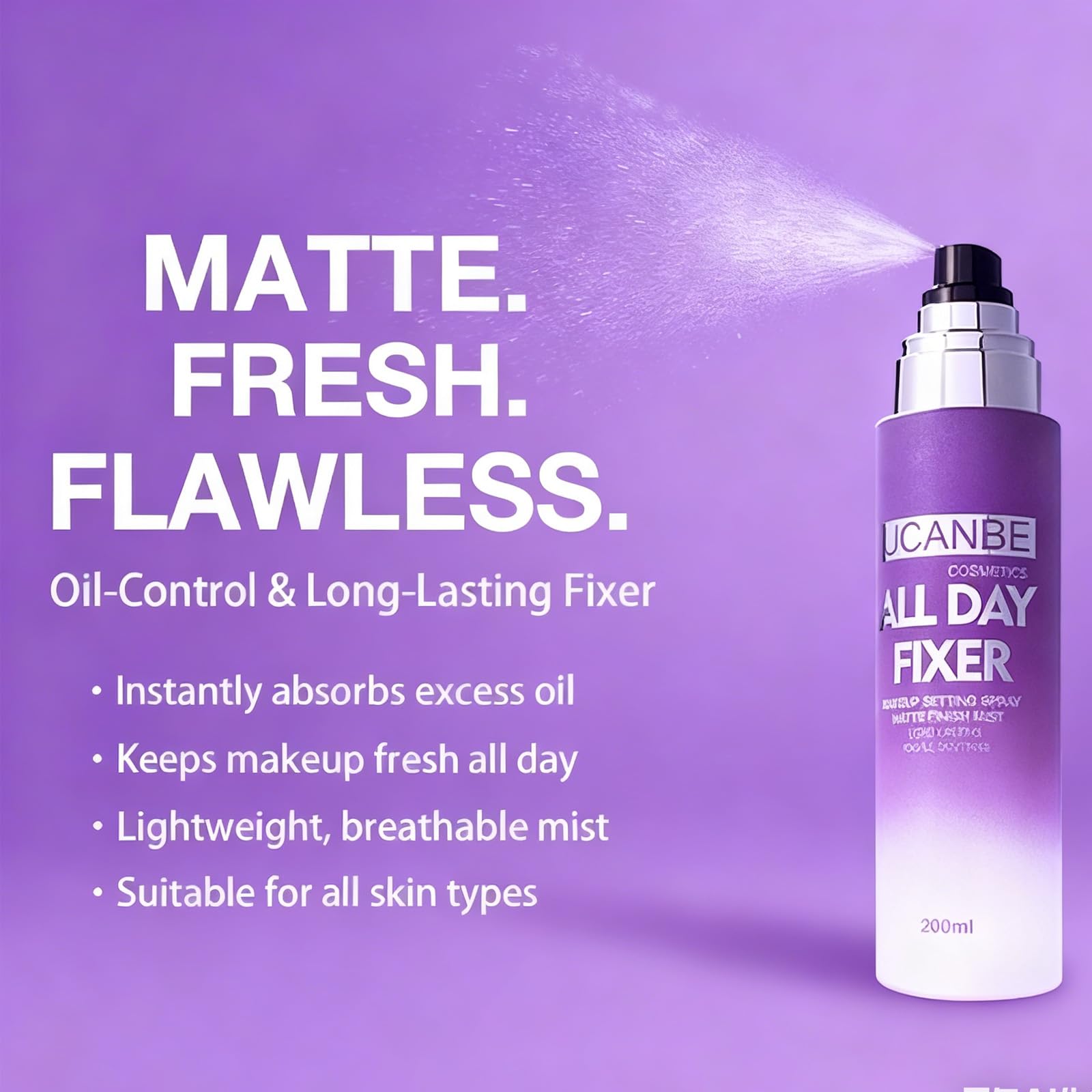 UCANBE matte finish face mist for shine control and breathable makeup set