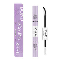 UCOOLME lash bond-seal bottle closeup shows long-lasting hold for all-day wear.
