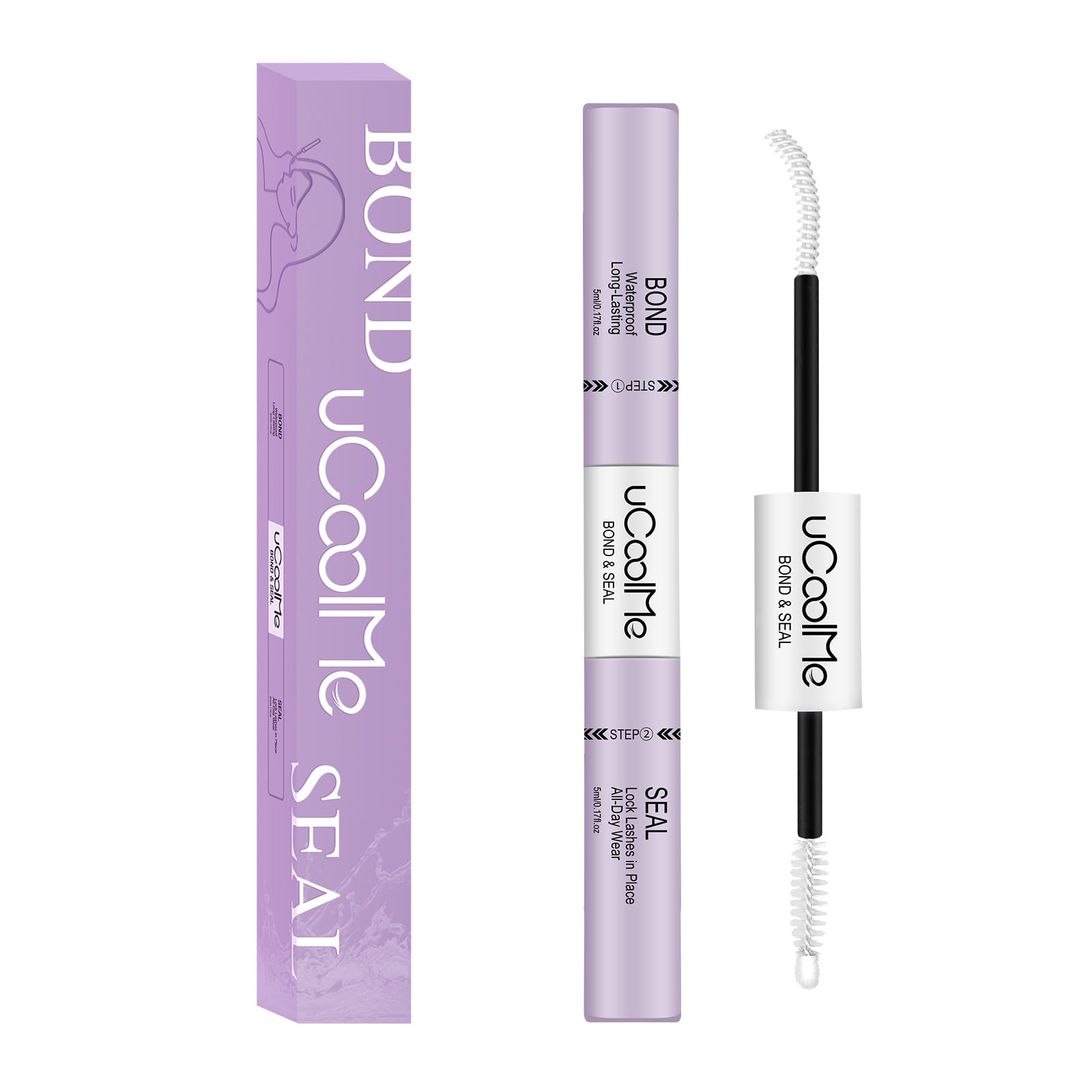 UCOOLME Lash Bond and Seal white bottle for long-lasting hold on lash clusters.