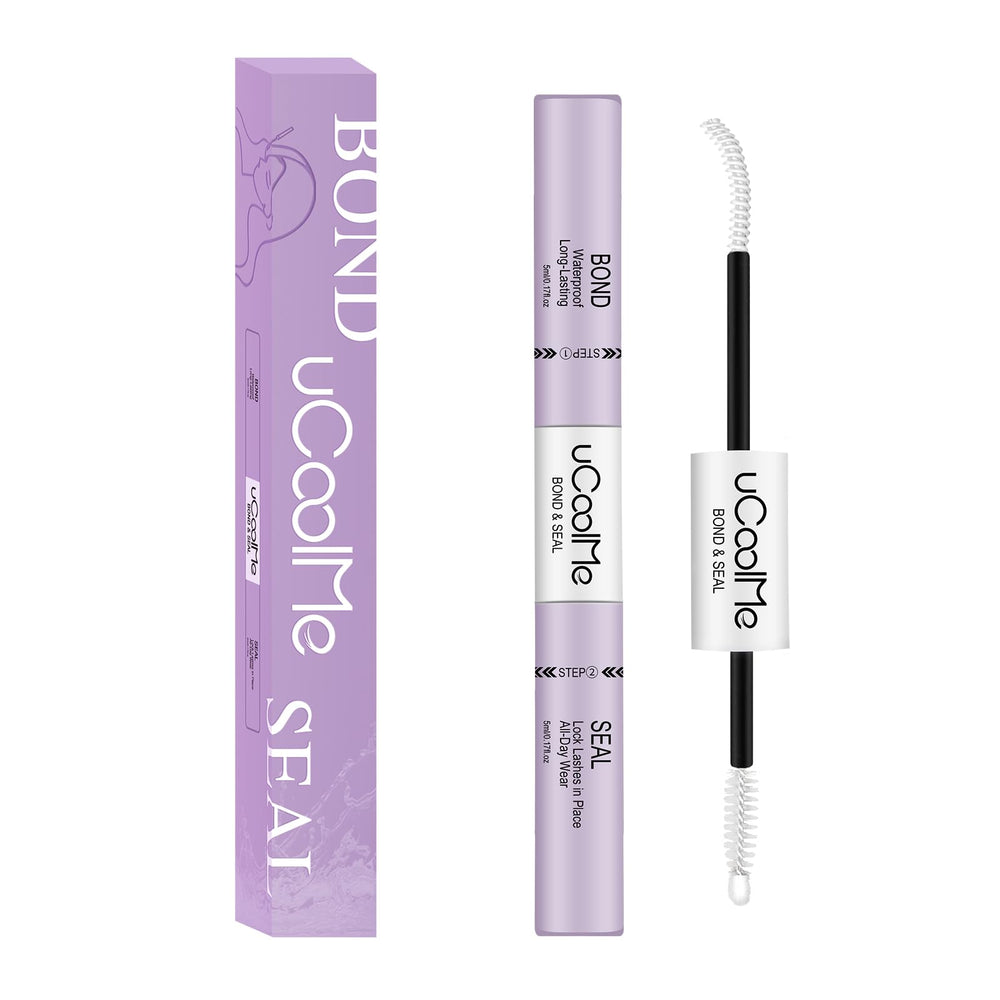 UCOOLME Lash Bond and Seal white bottle for long-lasting hold on lash clusters.