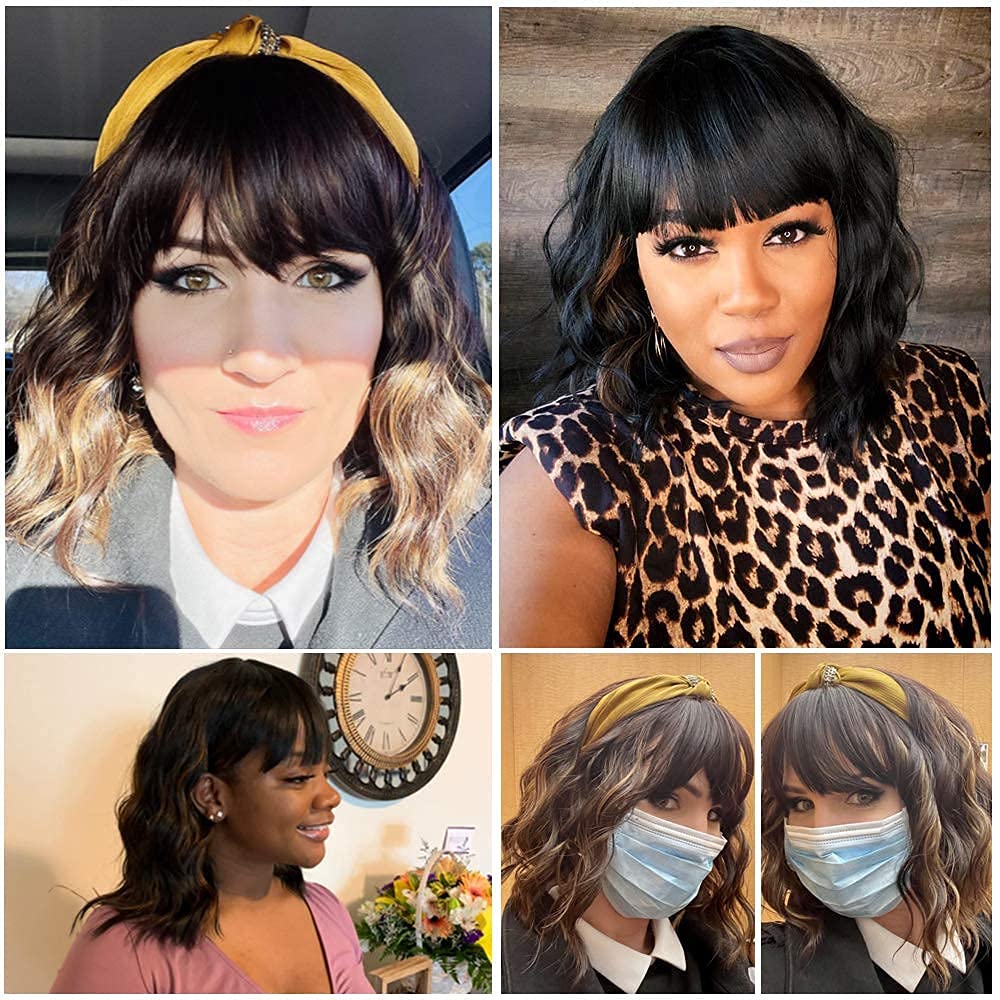 Ucubb Black Mixed Brown Wig 14in back view reveals layered curls.