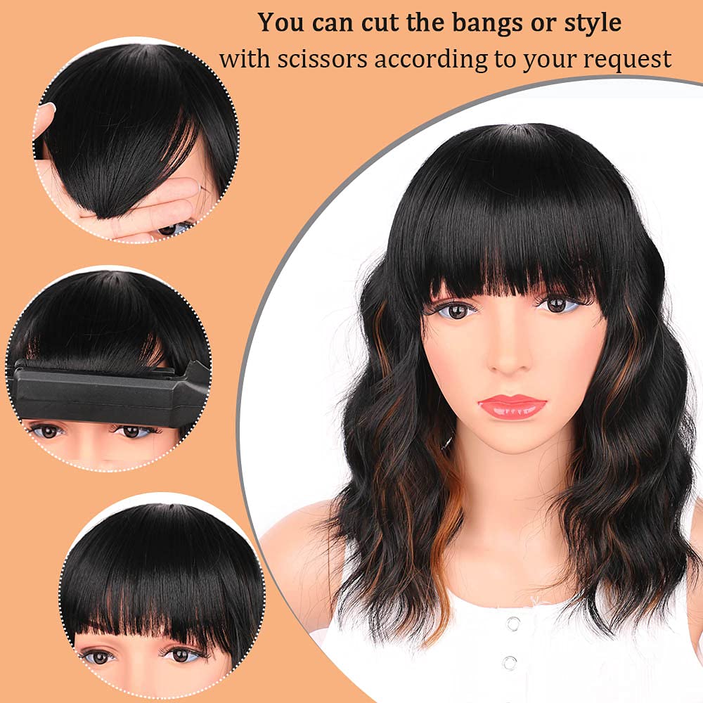 Ucubb Black Mixed Brown Wig 14in breathable cap-net for comfort.