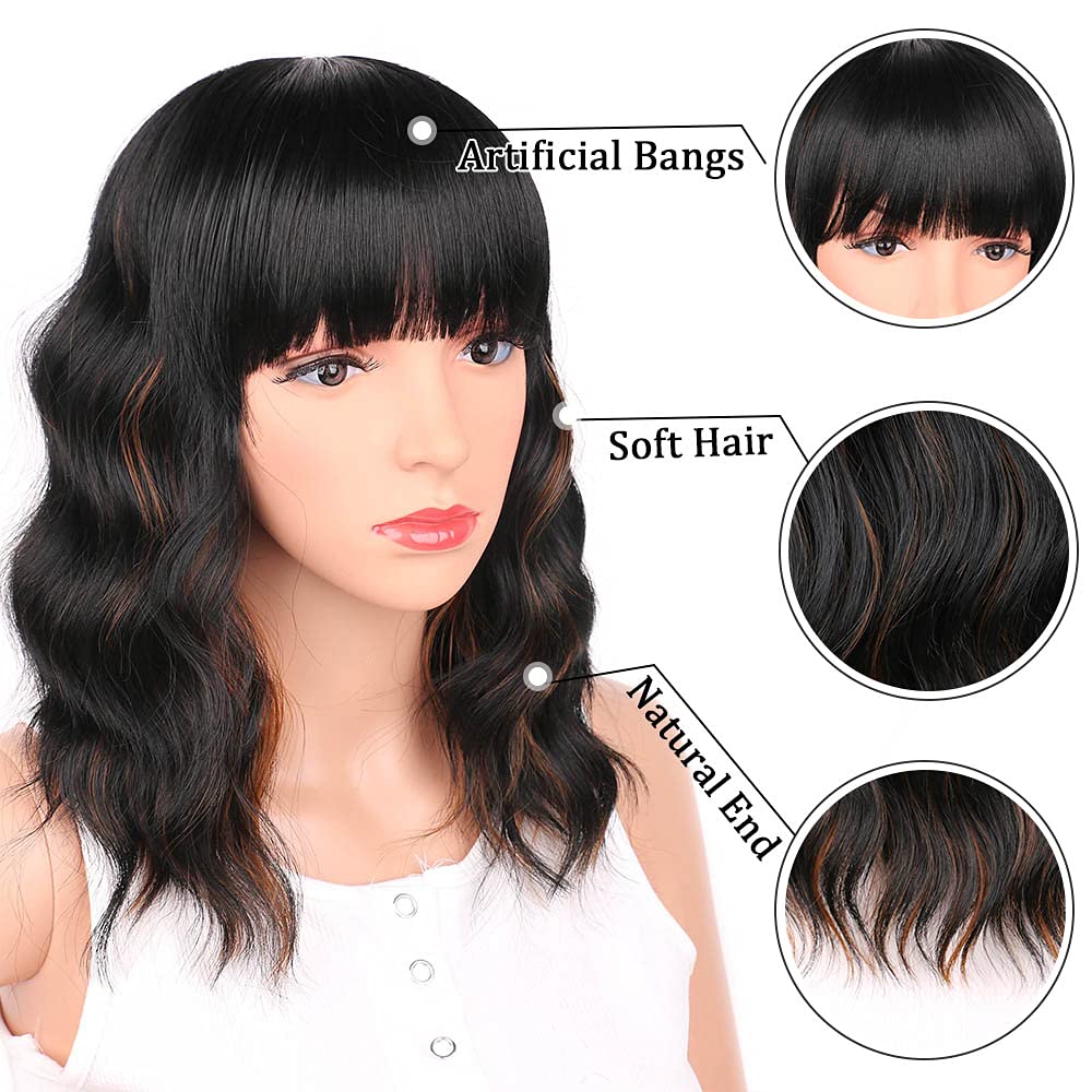 Ucubb Black Mixed Brown Wig 14in day-to-night styling potential.