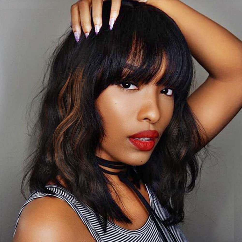Ucubb Black Mixed Brown Wig 14in front view for everyday wear and versatility.