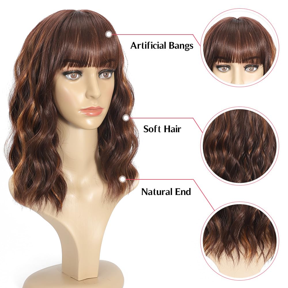 Ucubb short bob wavy wig with bangs photo 6 natural-looking volume and movement