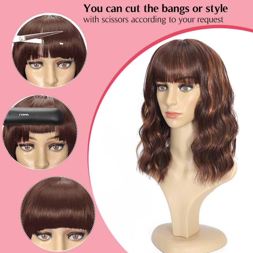 Ucubb short bob wavy wig with bangs photo 7 comfortable cap for all-day wear