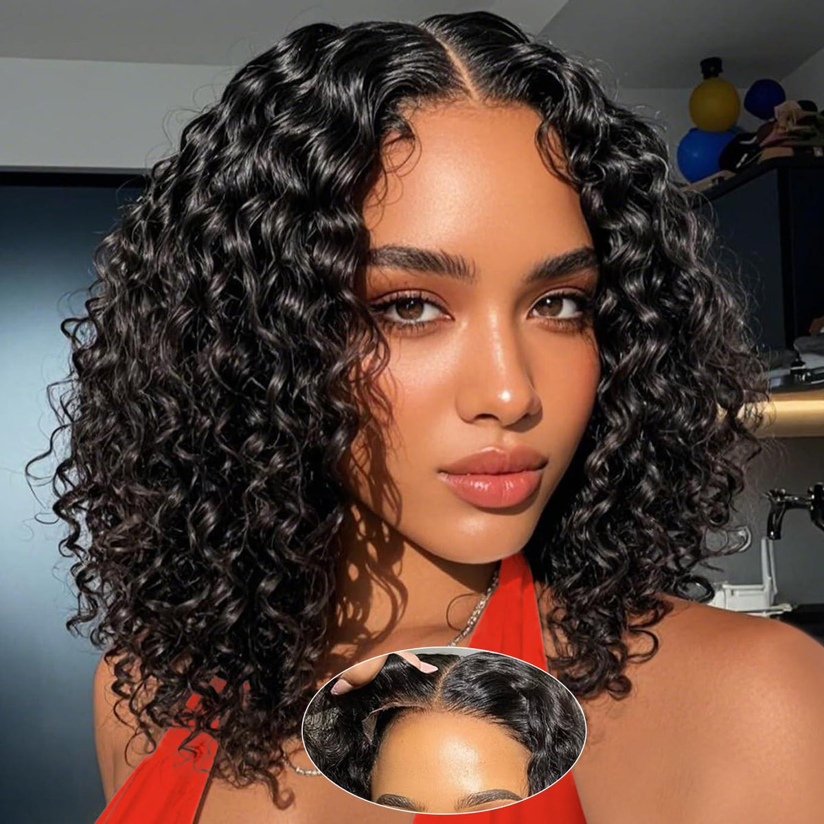 UCUVIC Curly Bob Wig 5x5 front view with natural density for effortless wear.